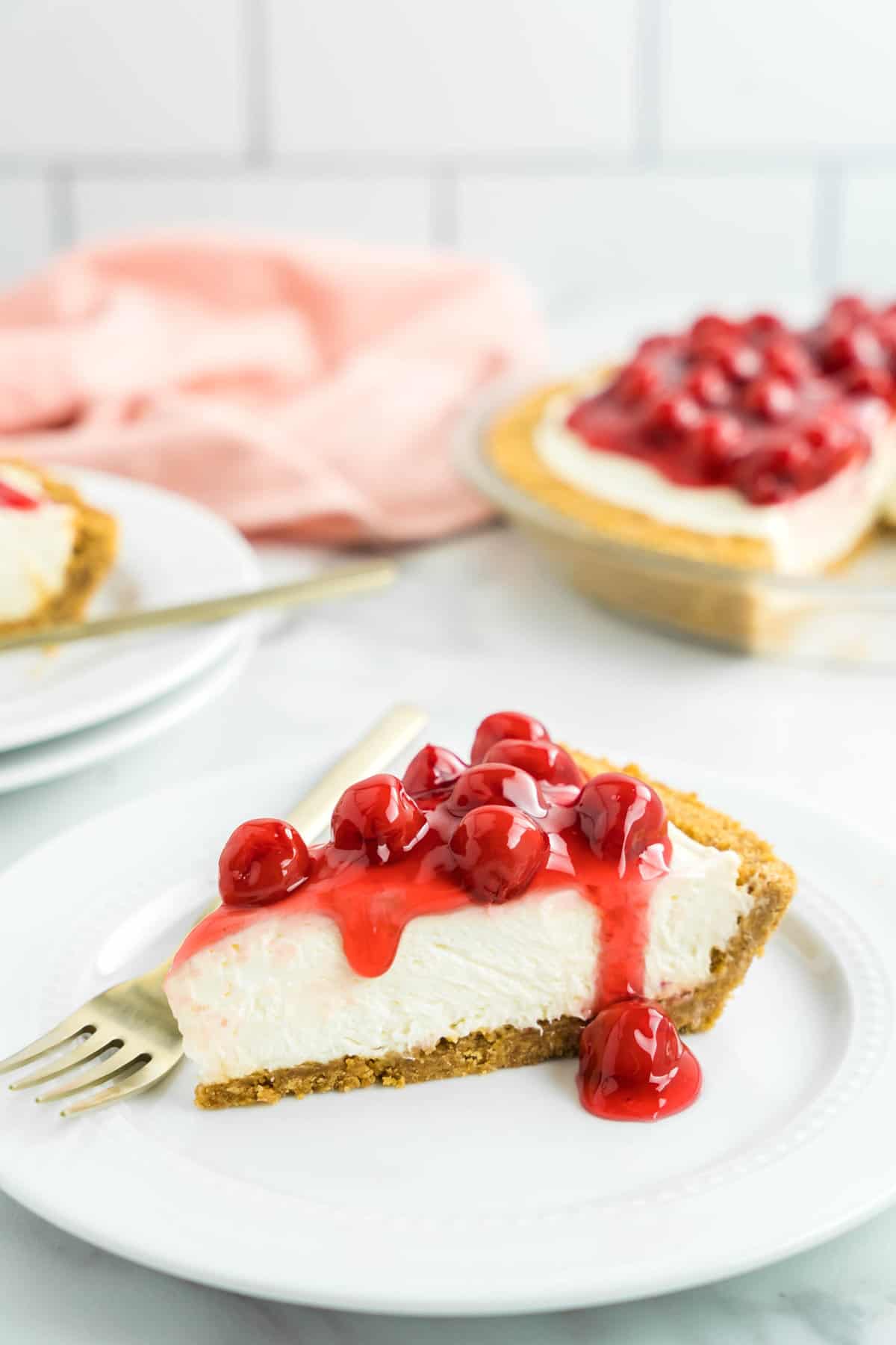 No Bake Cherry Cheesecake Sliced and Ready to Enjoy