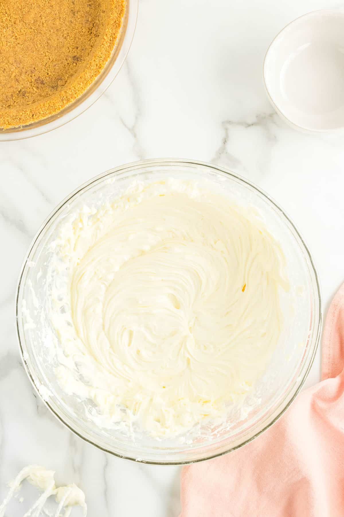 No Bake Cheesecake Filling Mixed in Bowl