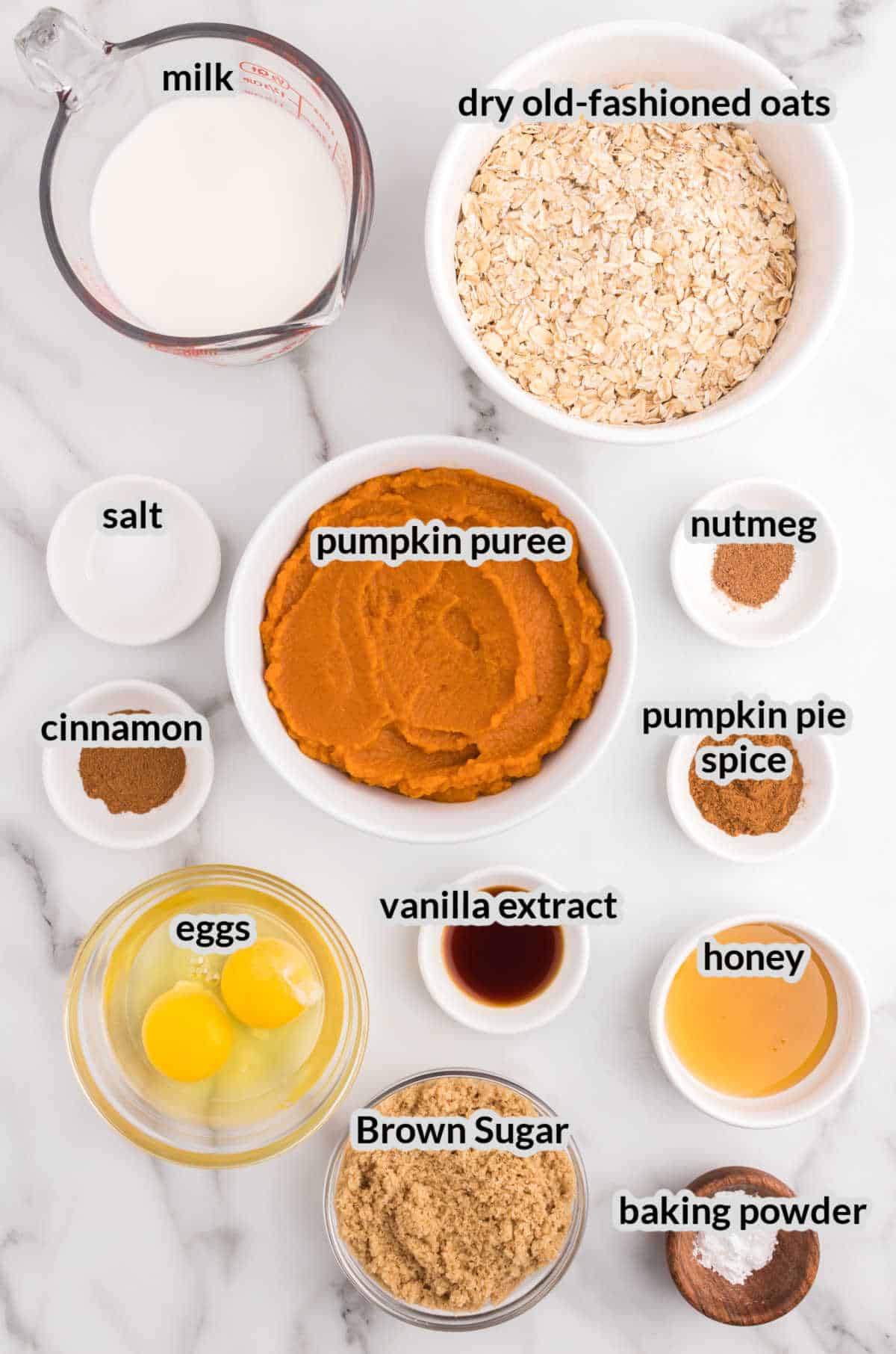 Overhead Image of Pumpkin Baked Oatmeal Ingredients