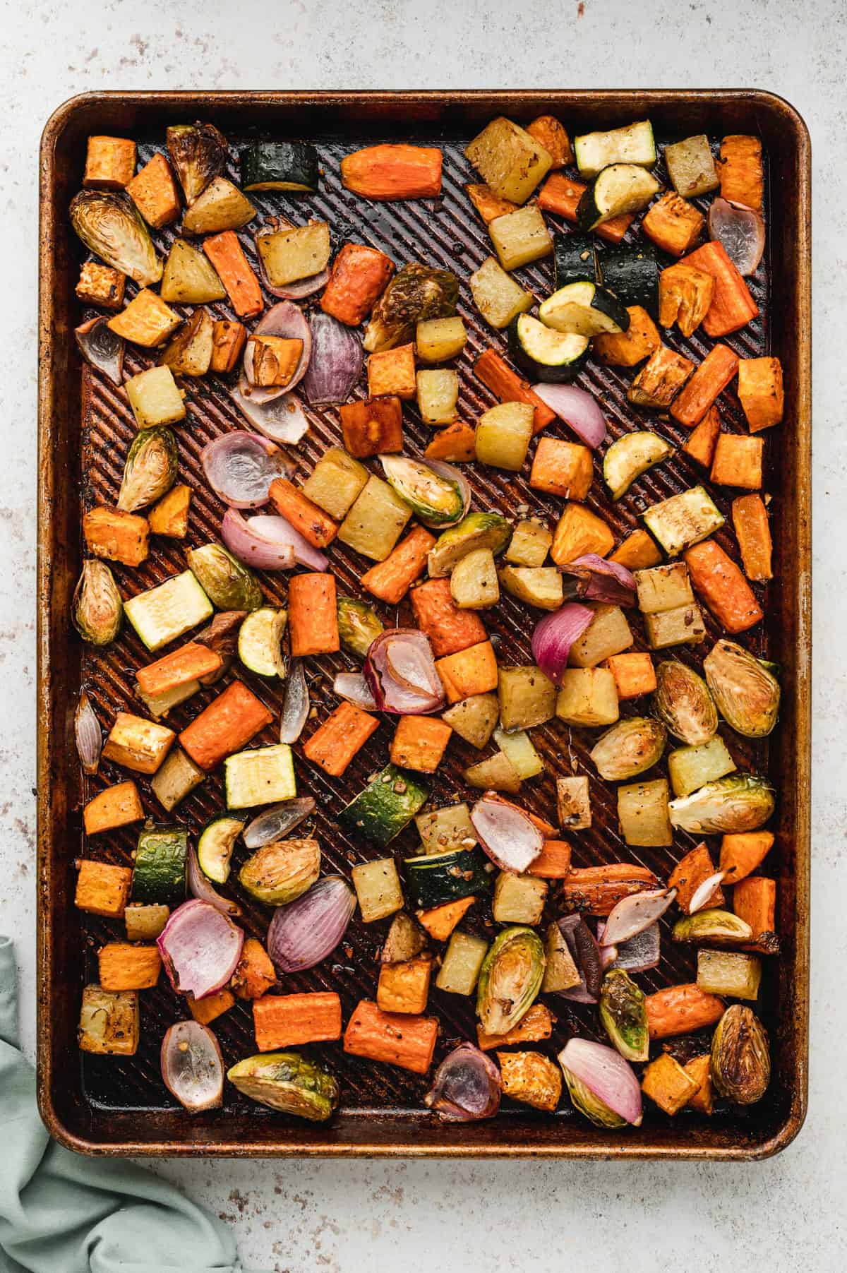 Roasted Vegetables on baking sheet just out of the oven