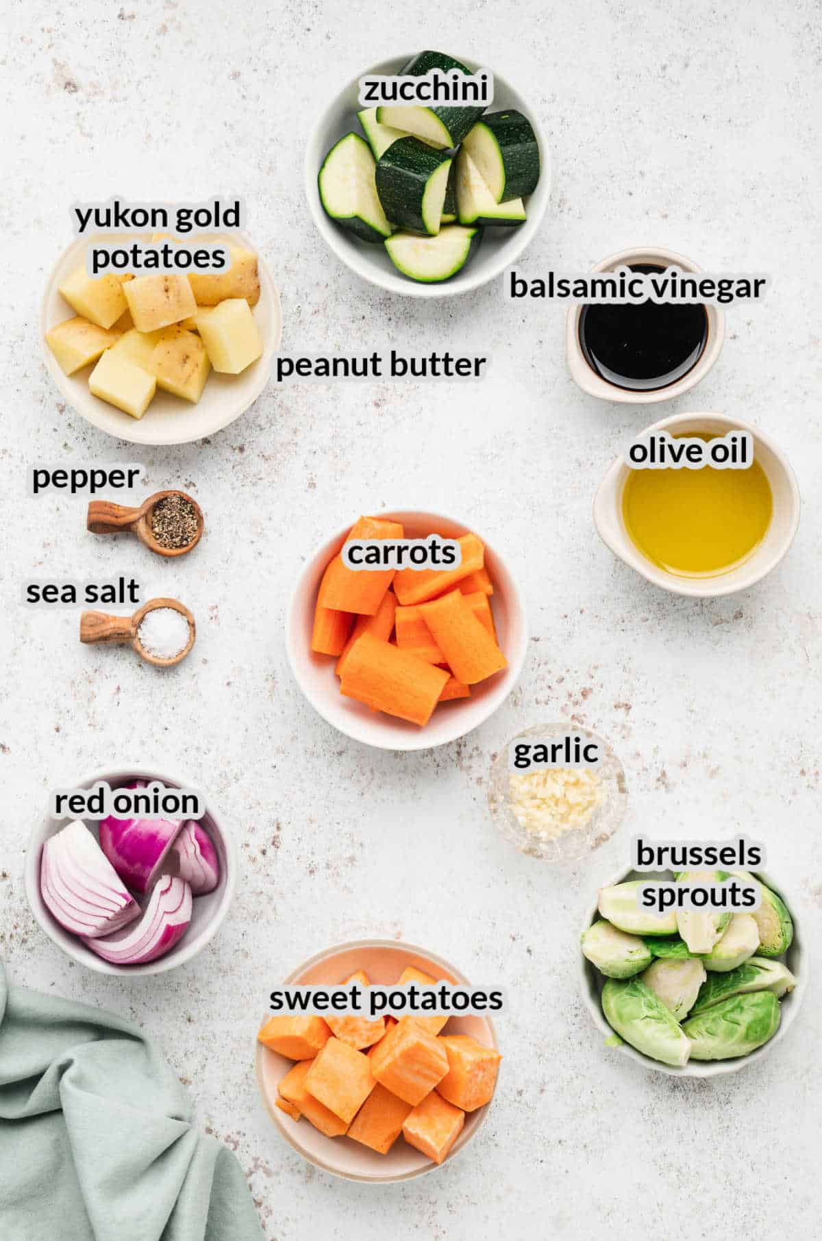 Overhead Image of Roasted Vegetables Ingredients