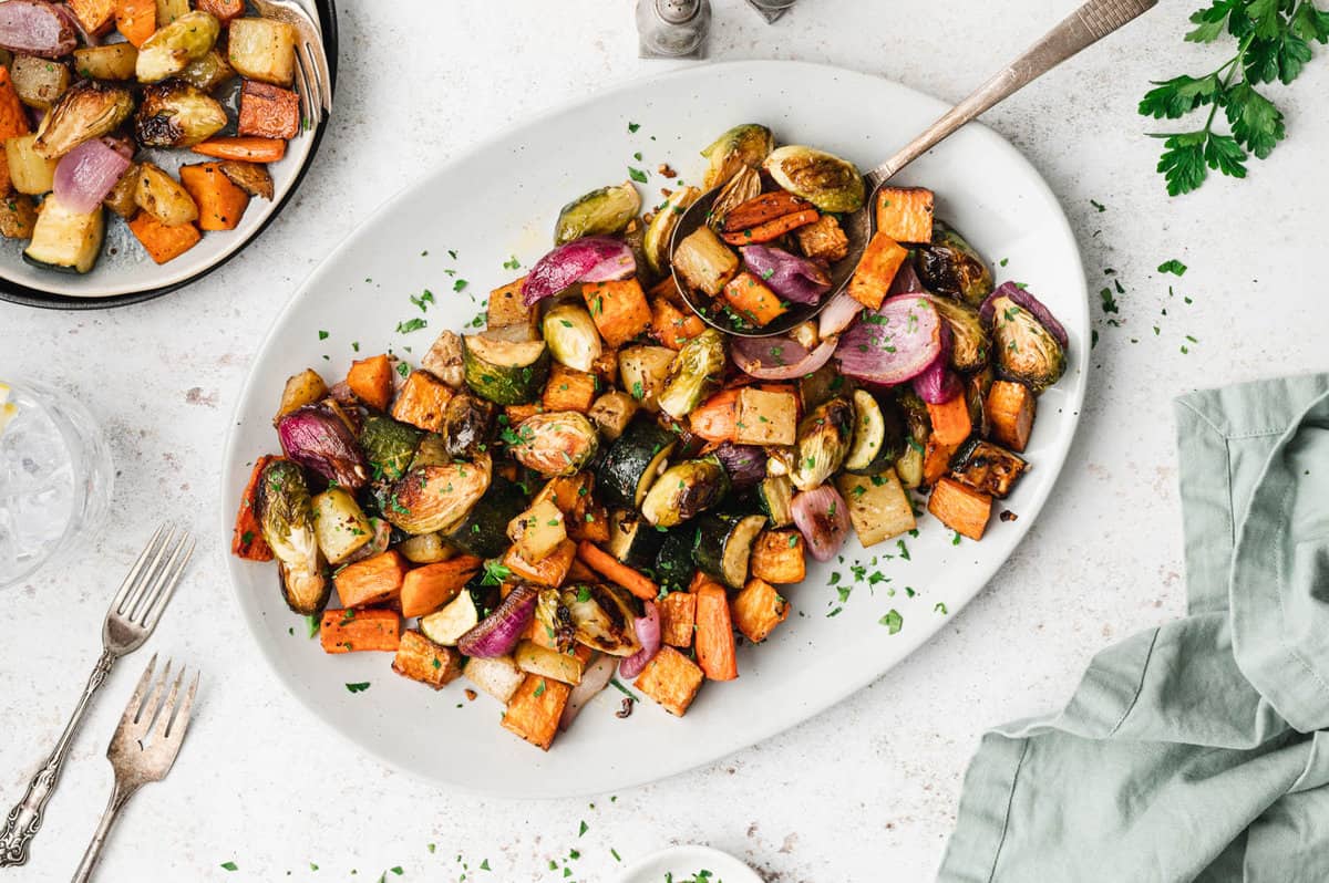 Roasted Vegetables in serving dish 