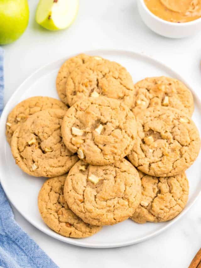 Apple Peanut Butter Cookies arranged on plate ready to enjoy