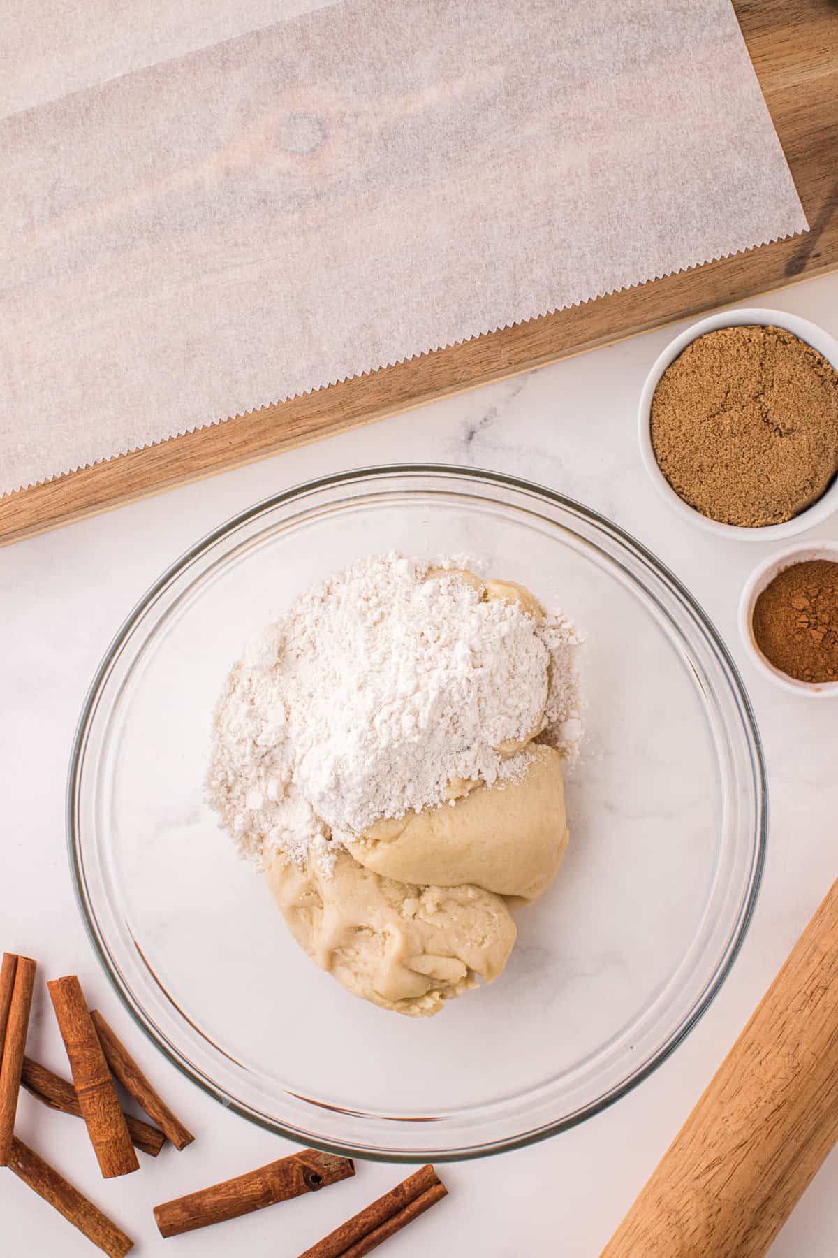 Kneading Together Sugar Cookie Dough and All-Purpose Flour for Cinnamon Roll Cookies
