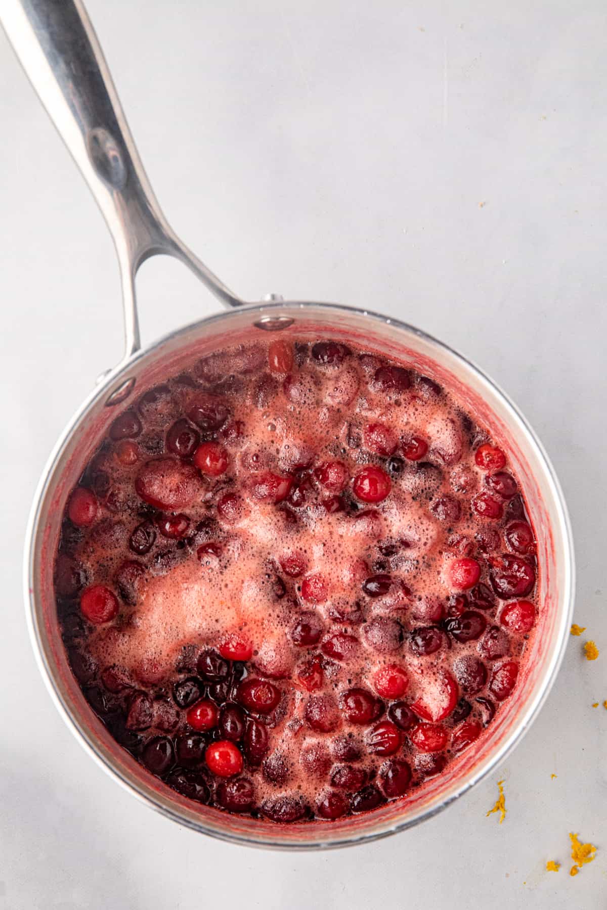 saucepan with bowling cranberry sauce