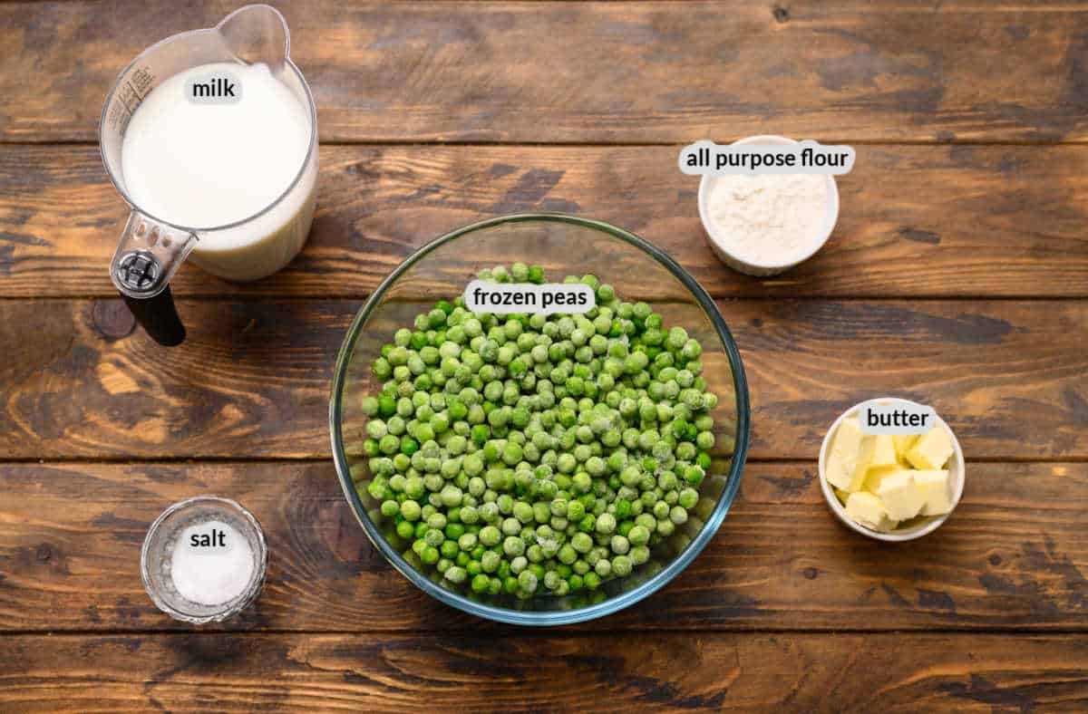 Overhead Image of Creamed Peas Ingredients
