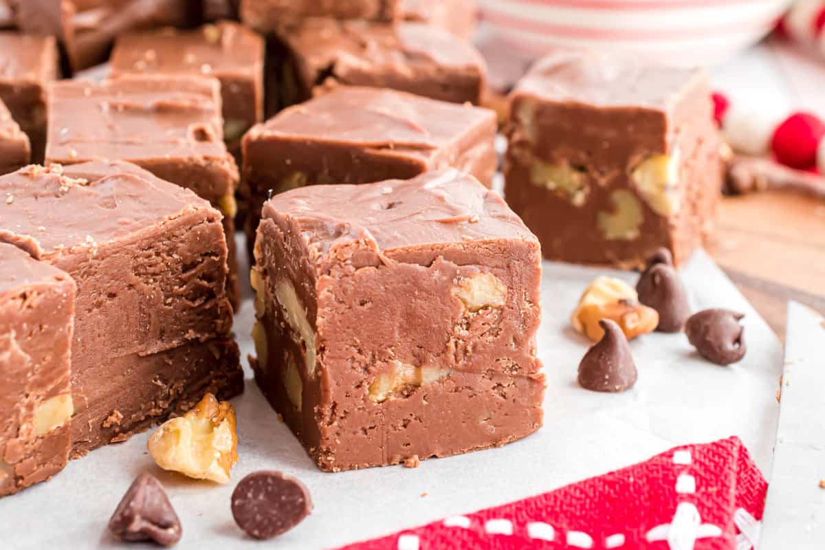 Fantasy Fudge Recipe Cubed and Ready to Enjoy