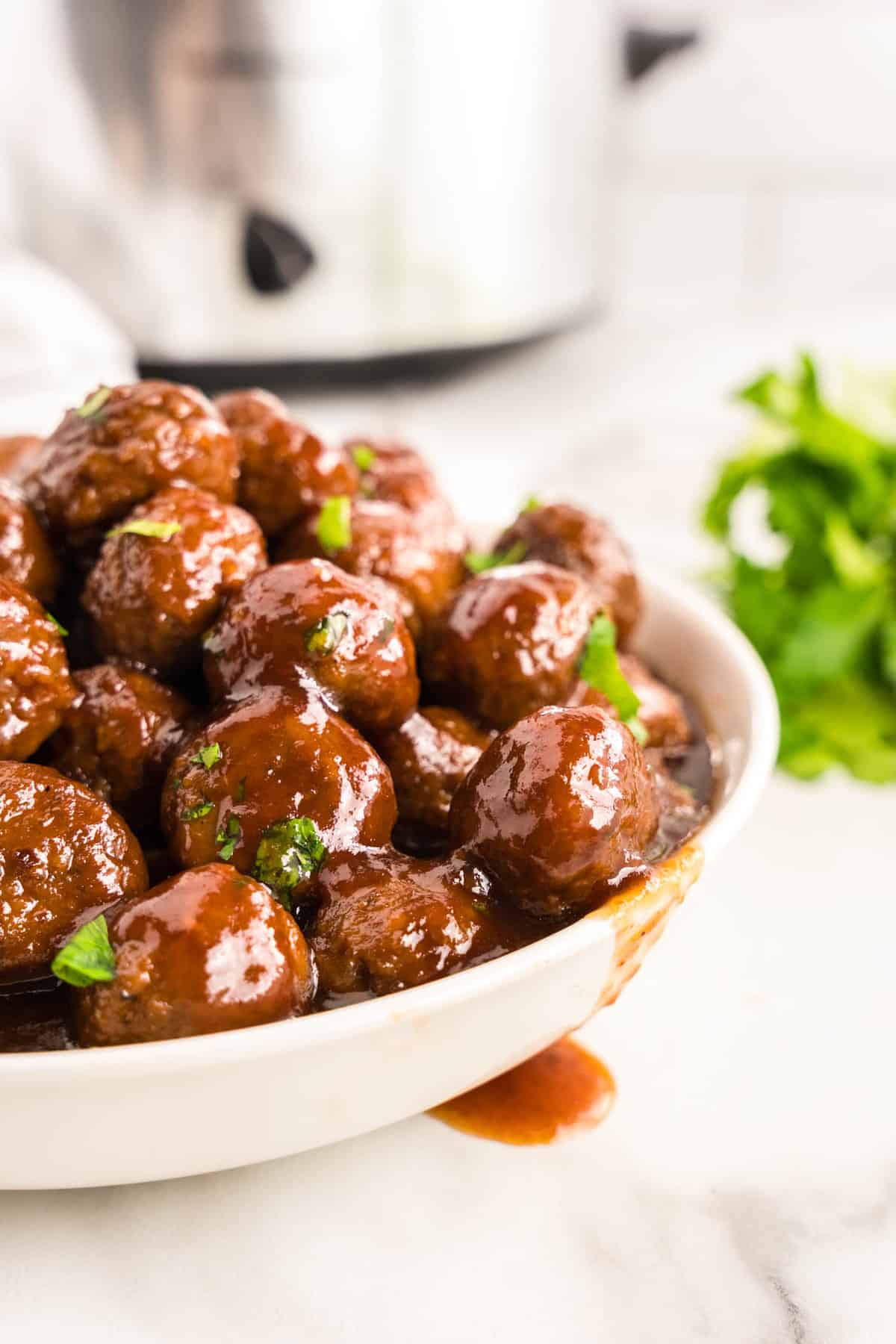 Grape Jelly Meatballs in serving bowl