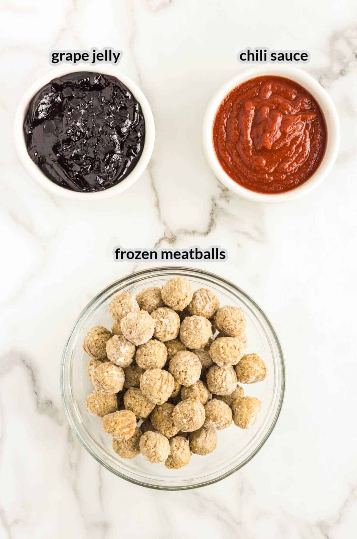 Overhead Image of Grape Jelly Meatballs Ingredients