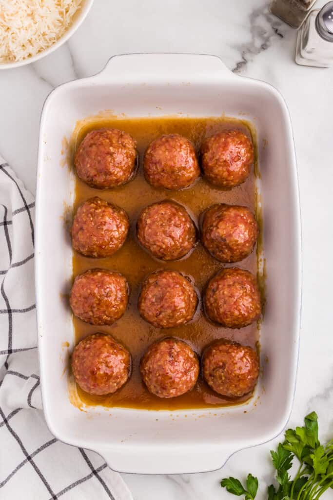 Baked Ham Balls in baking dish