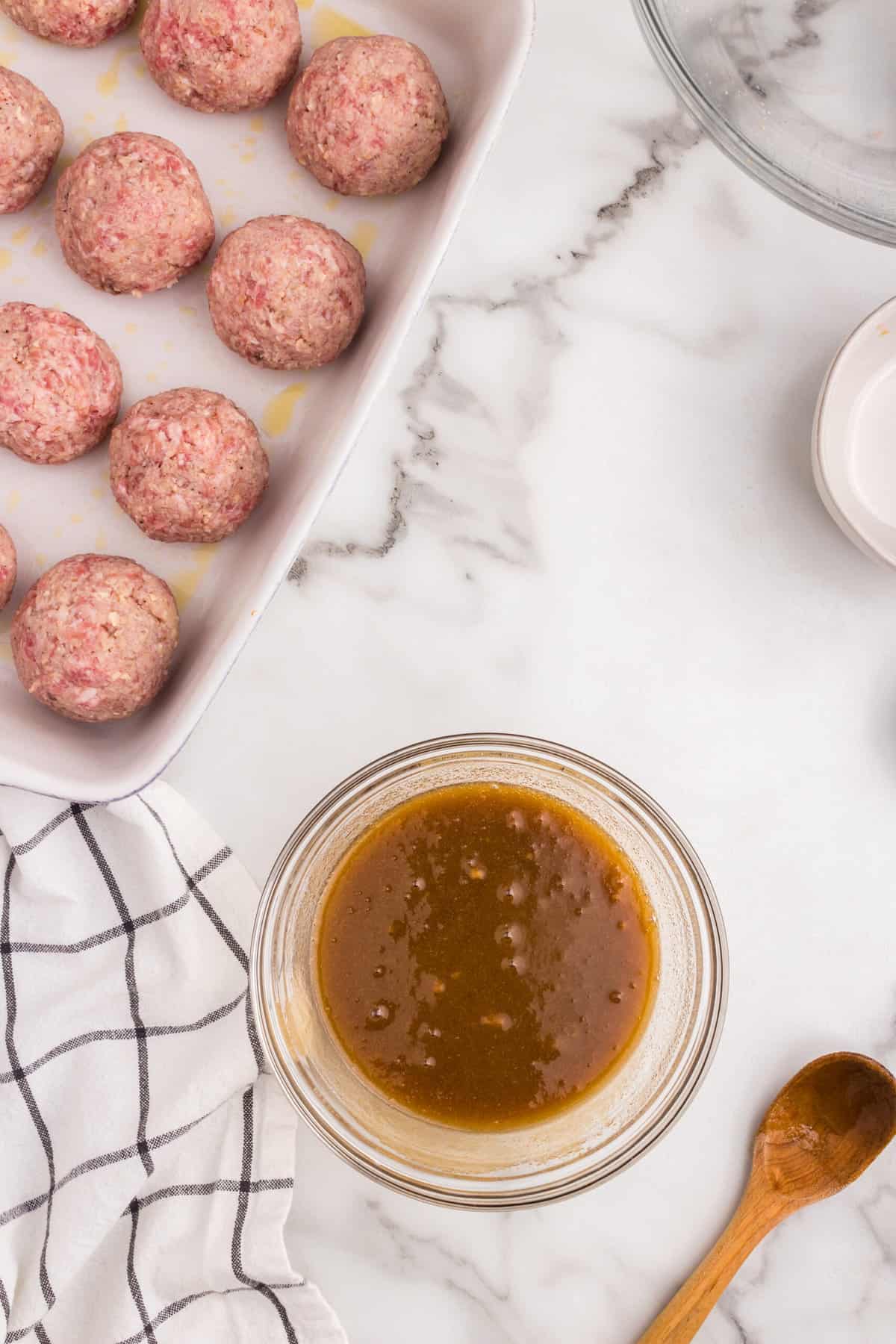 Glaze mixture in small mixing bowl  for Ham Balls recipe