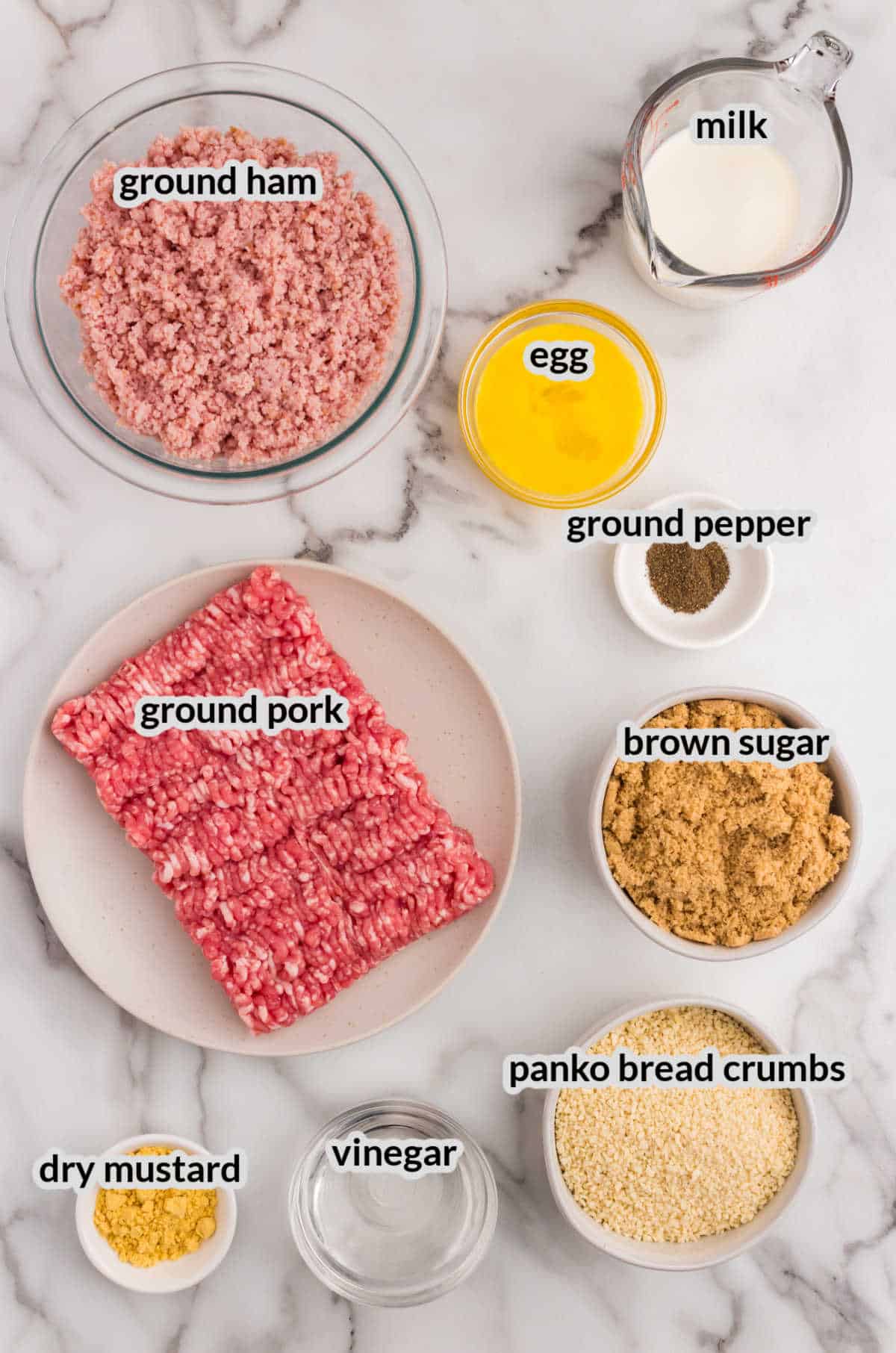 Overhead Image of Ham Balls Ingredients