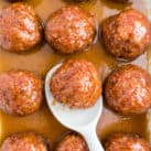 Ham Balls in Baking Dish with Serving Spoon