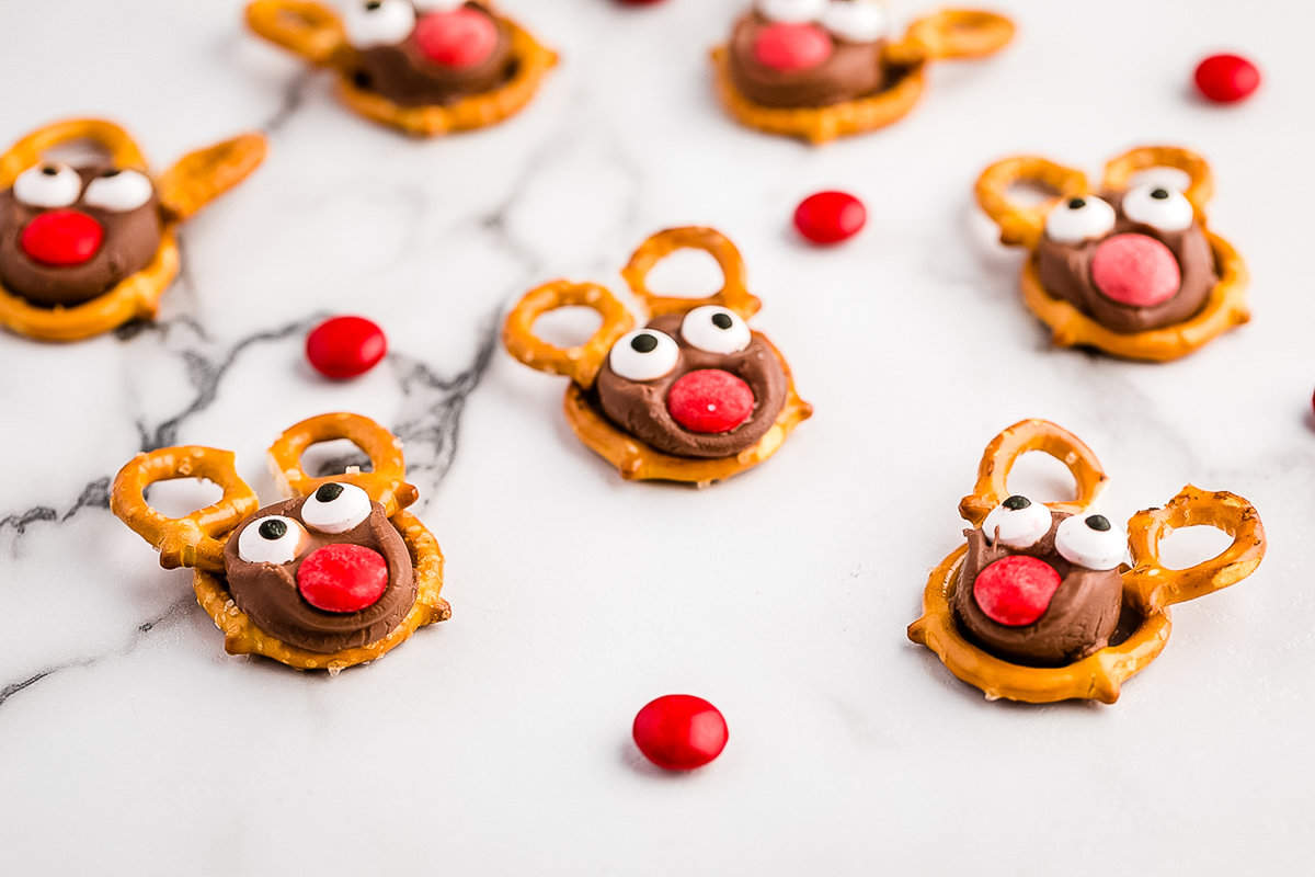 Close up Photo of Completed Reindeer Pretzels