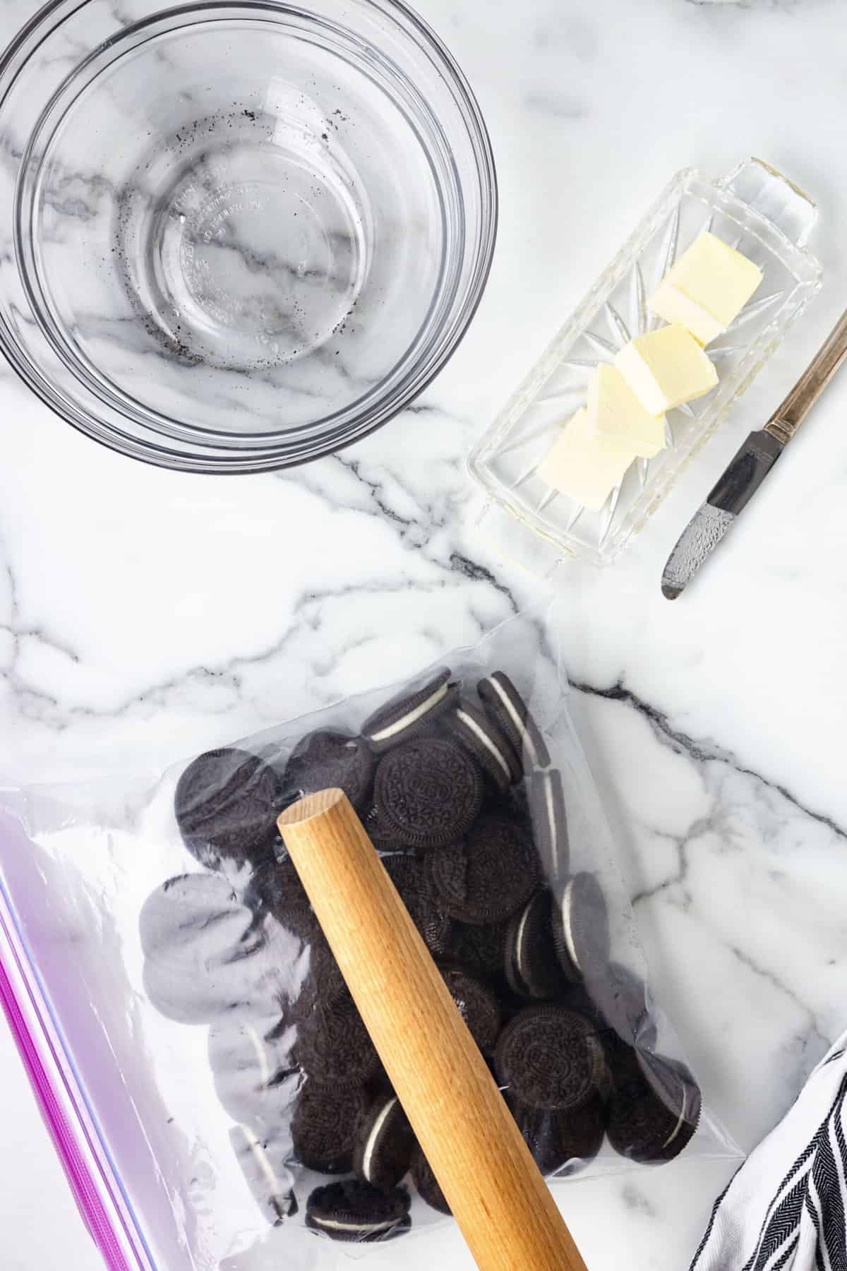 Crush the oreos with a rolling pin