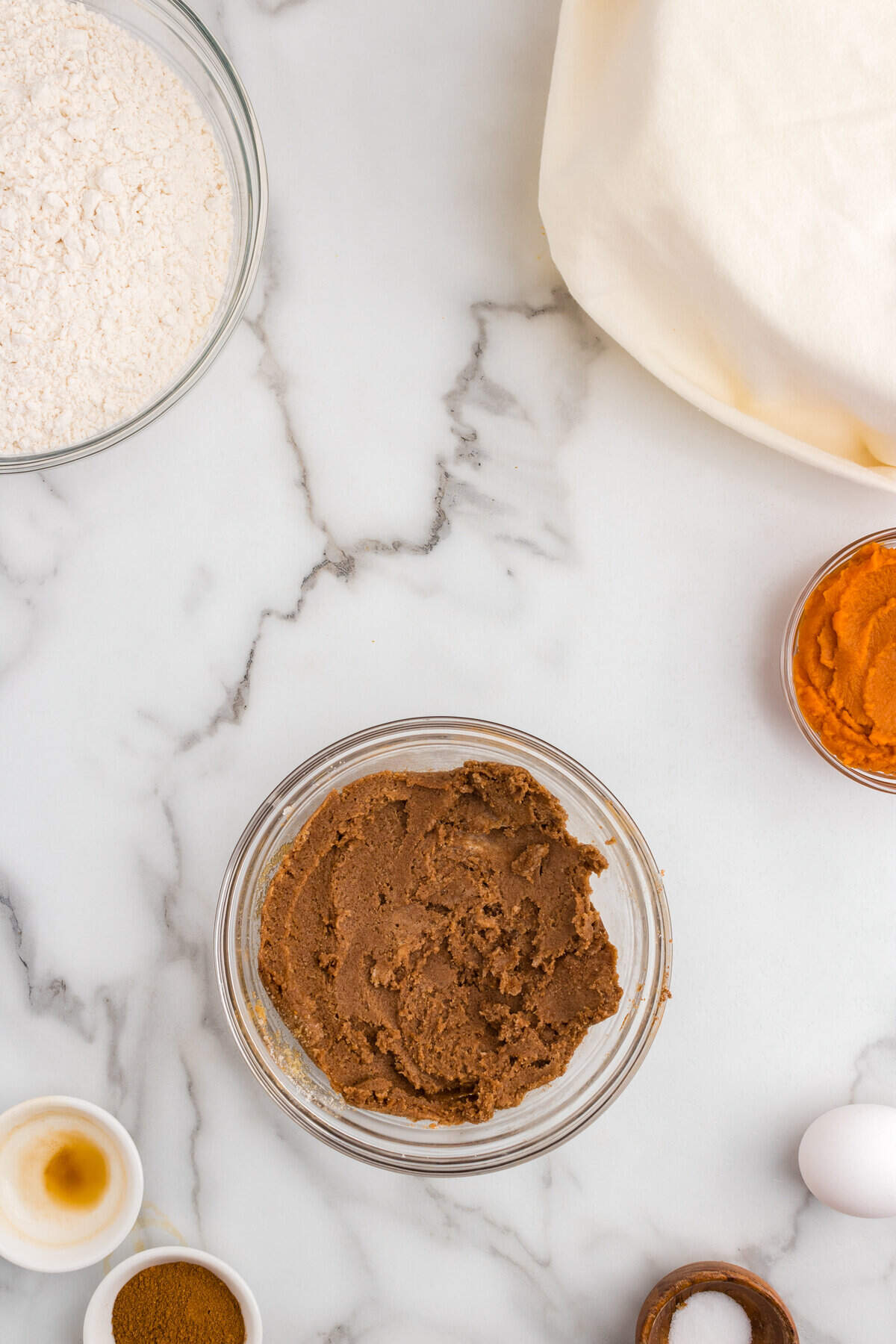 Combined cinnamon roll mixture in bowl for Cinnamon Pumpkin Rolls