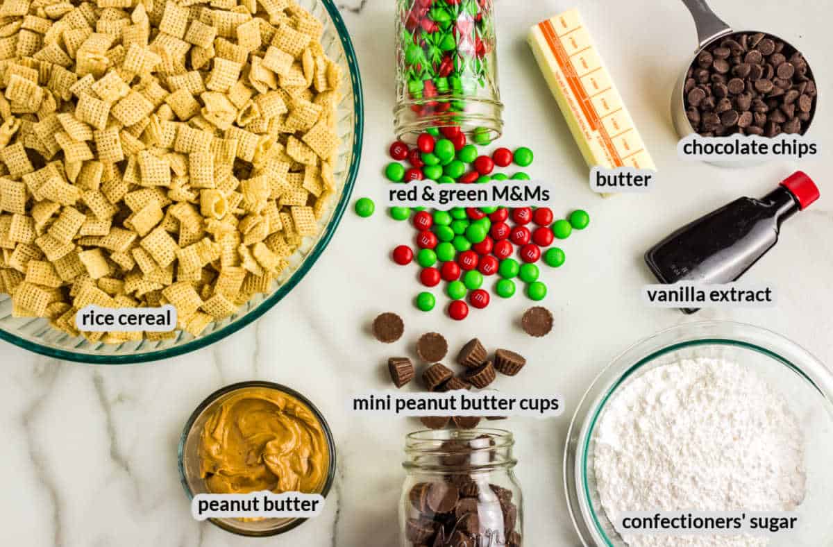 Overhead Image of the Reindeer Chow Ingredients