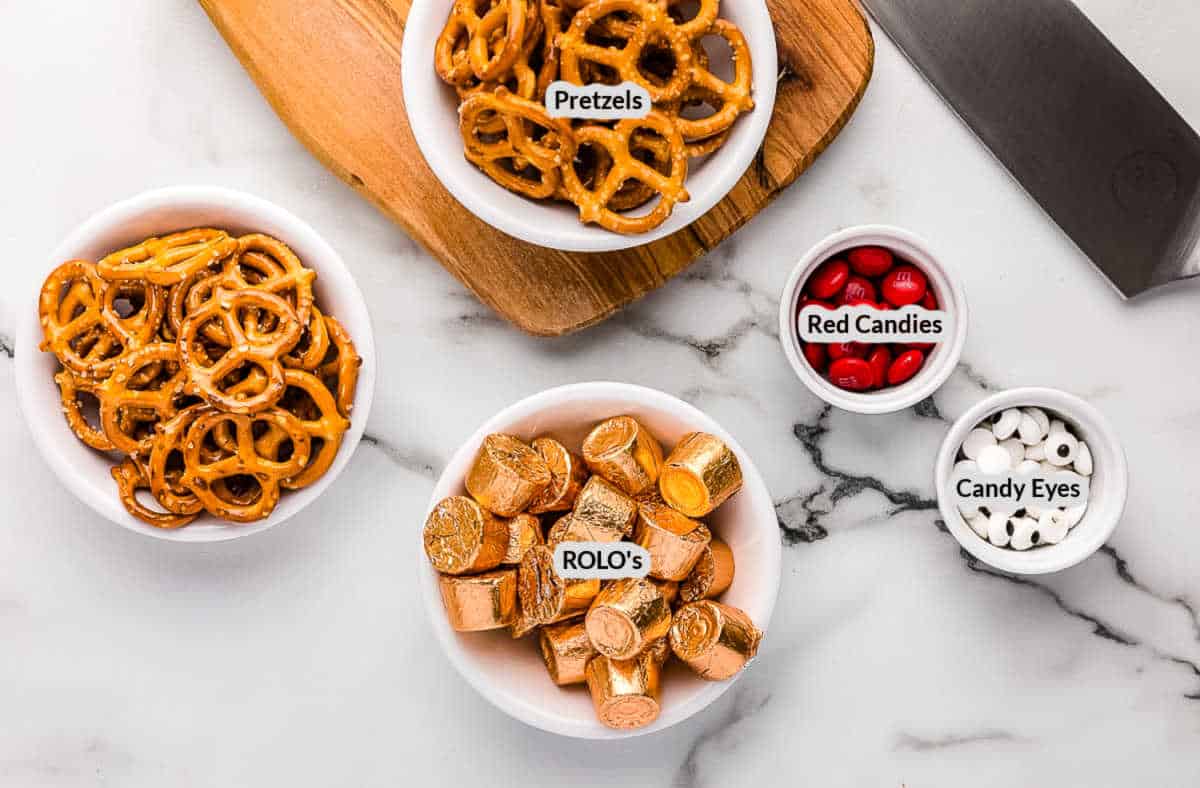 Overhead Image of the Reindeer Pretzels Ingredients