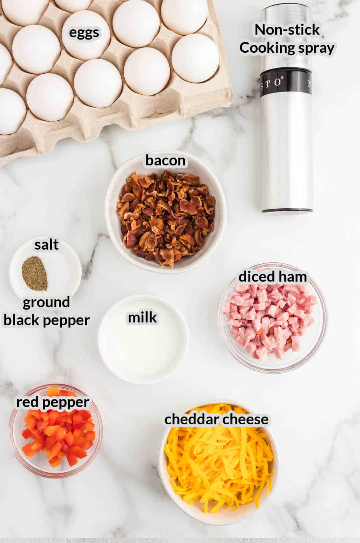 Overhead Image of Sheet Pan Eggs Ingredients