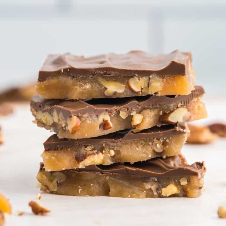 Square Image of Toffee pieces stacked
