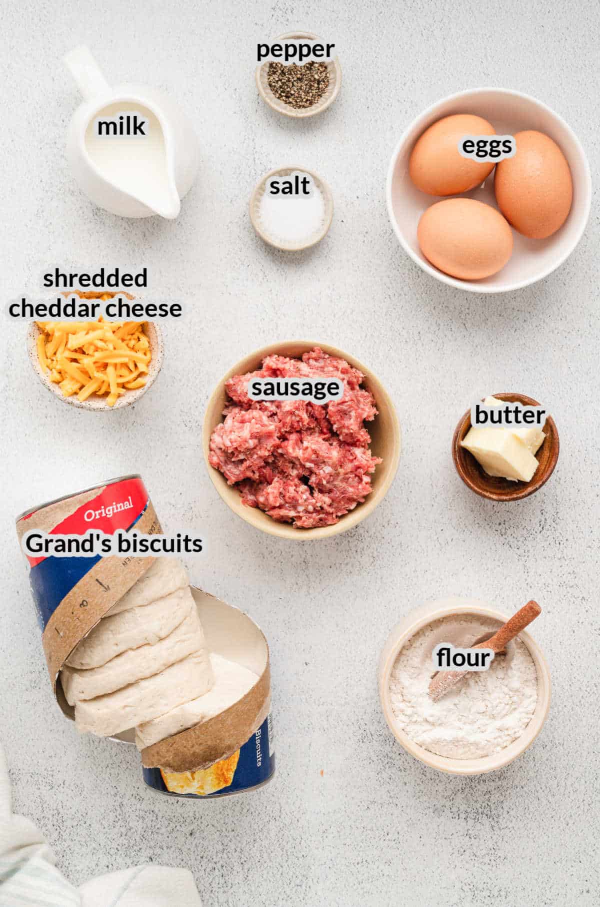 Overhead Image of Biscuits and Gravy Casserole Ingredients