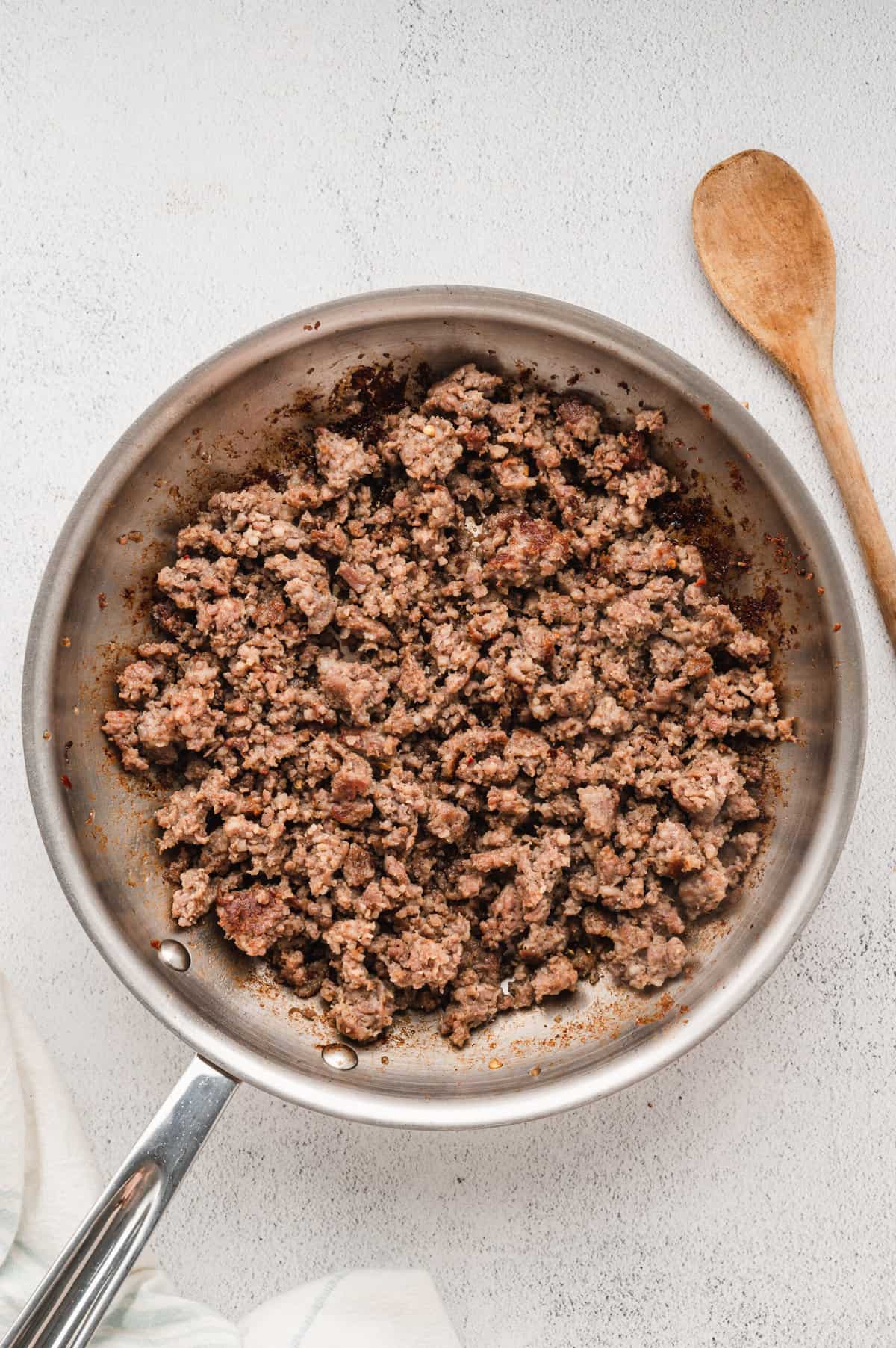 Browing sausage for Biscuits & Gravy Casserole in skillet