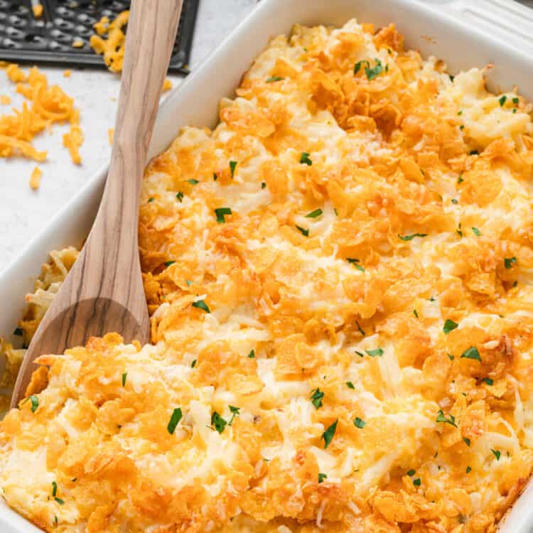 Closeup Funeral Potatoes Sqaure Image