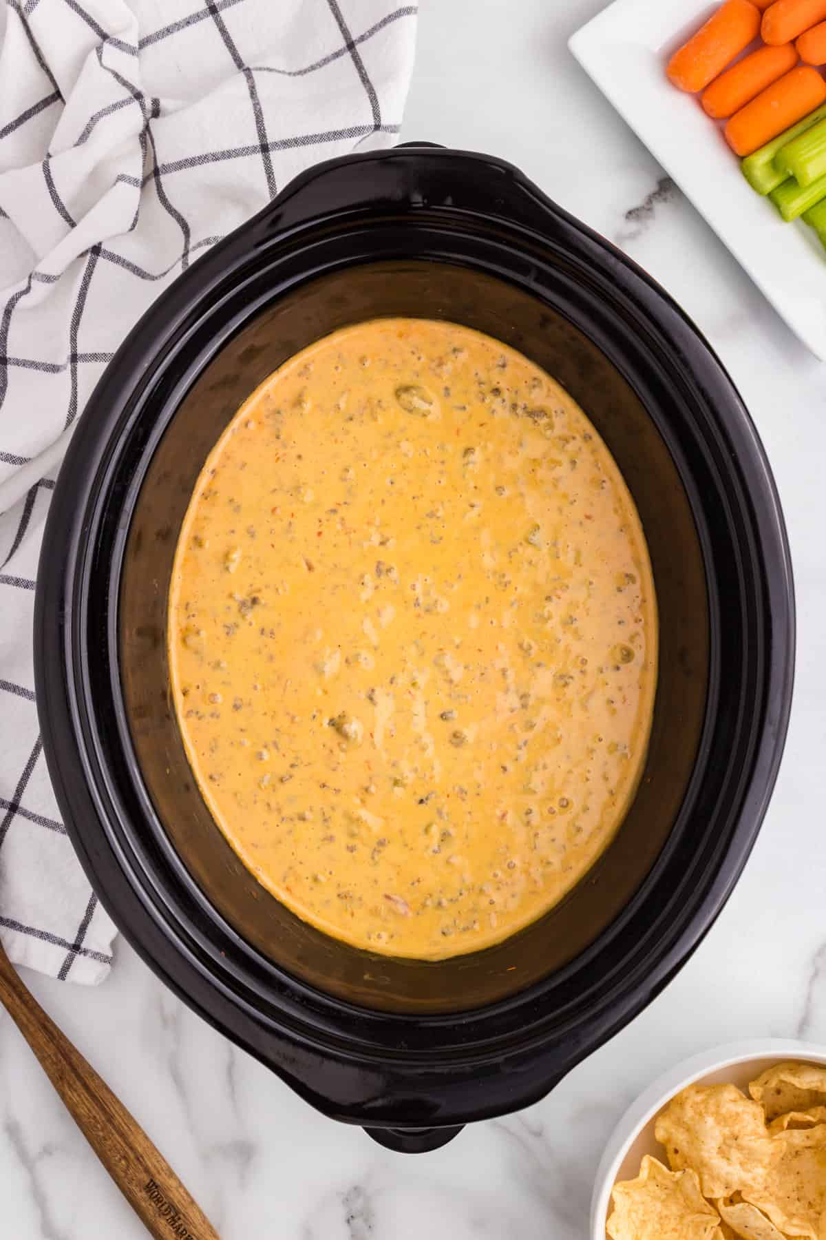 Hamburger Dip melted and blended in crock pot