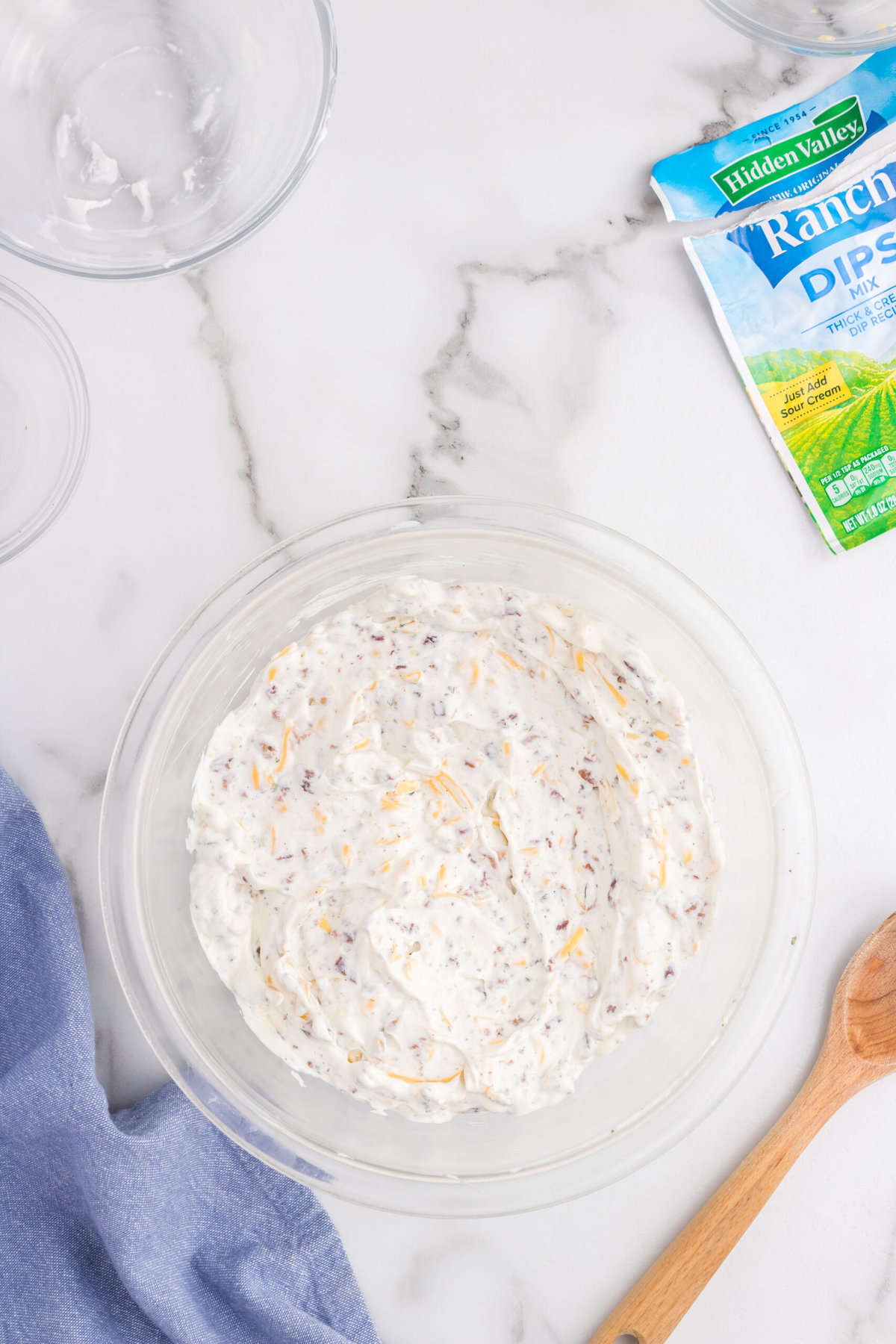 Blended Crack Dip in glass mixing bowl