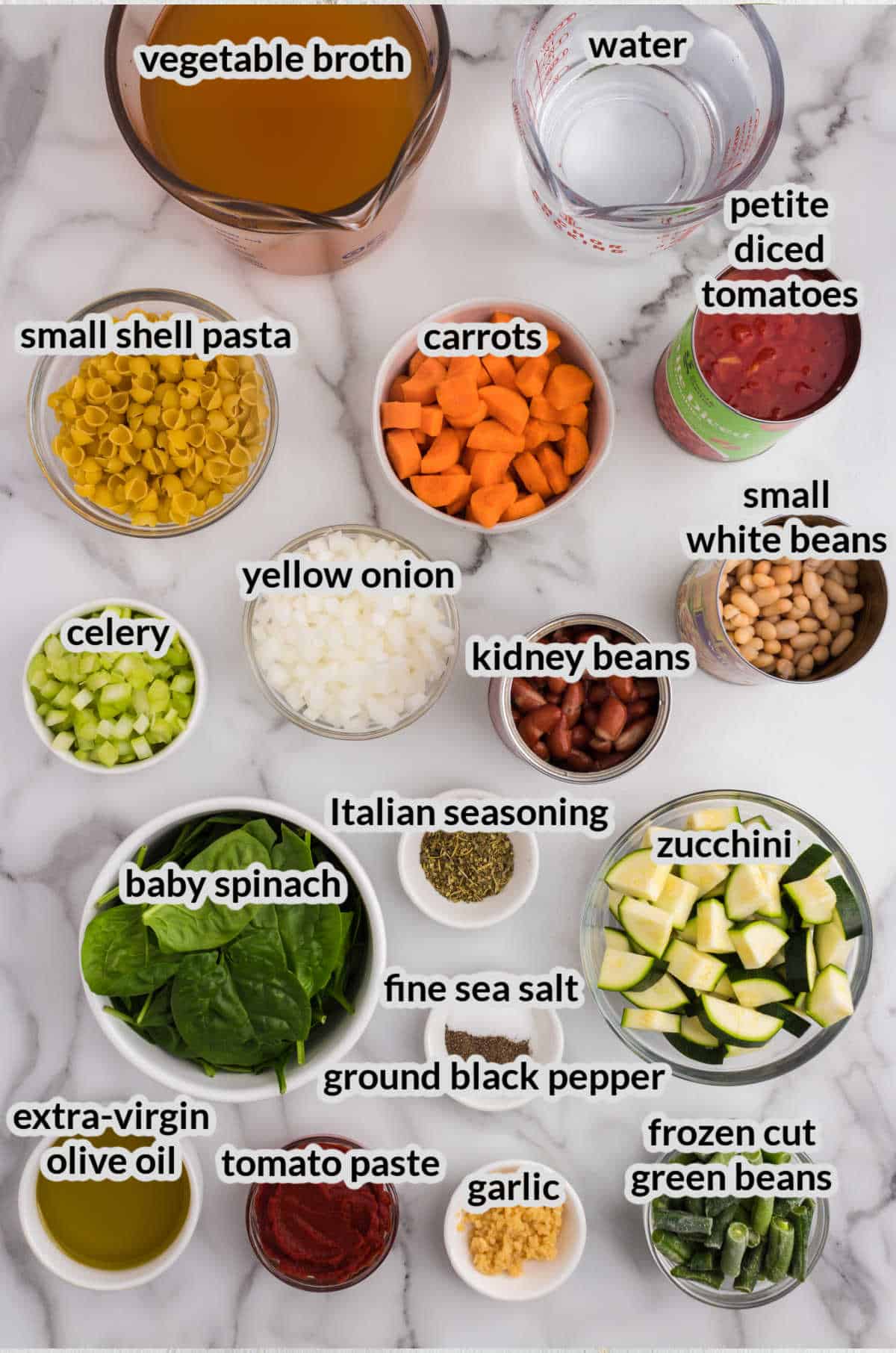 Overhead Image of Minestrone Soup Ingredients