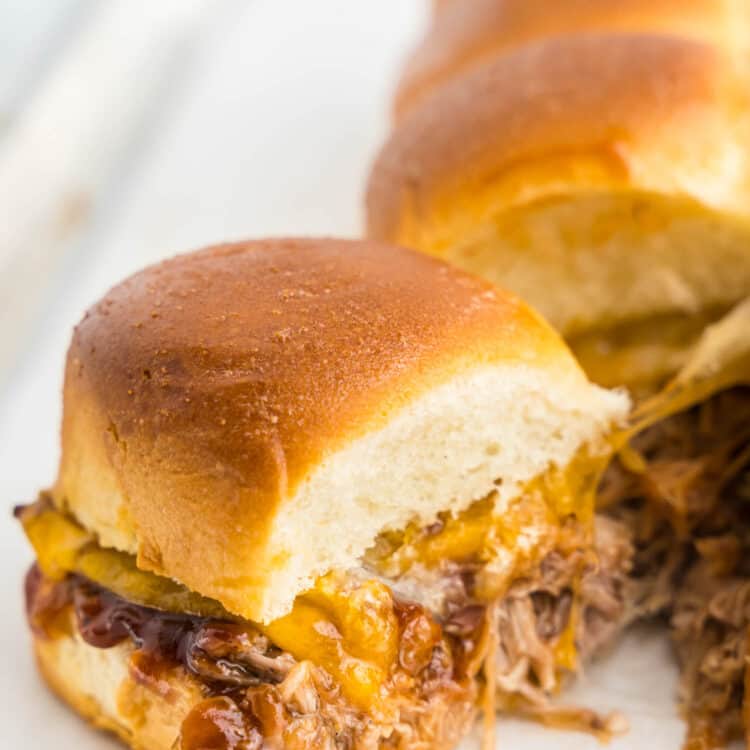 Close up image of Pulled Pork Sliders on serving dish