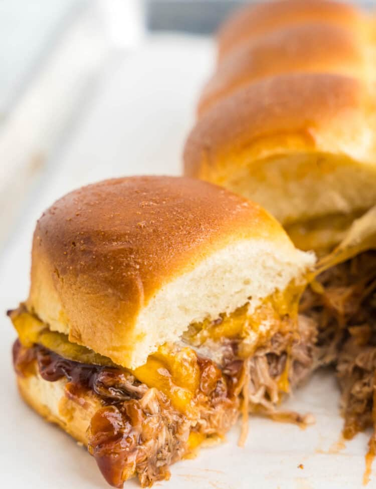 Close up image of Pulled Pork Sliders on serving dish