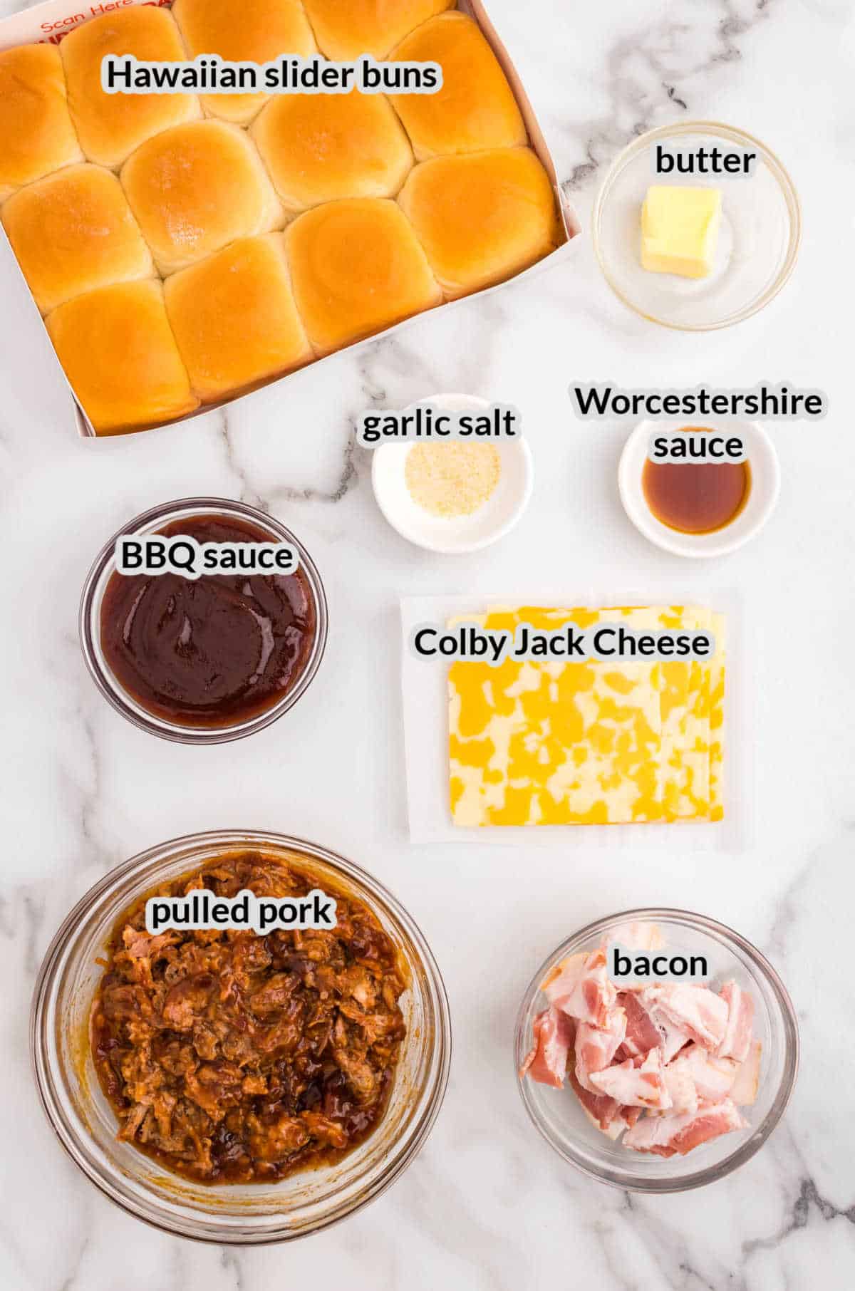 Overhead Image of Pulled Pork Sliders Ingredients