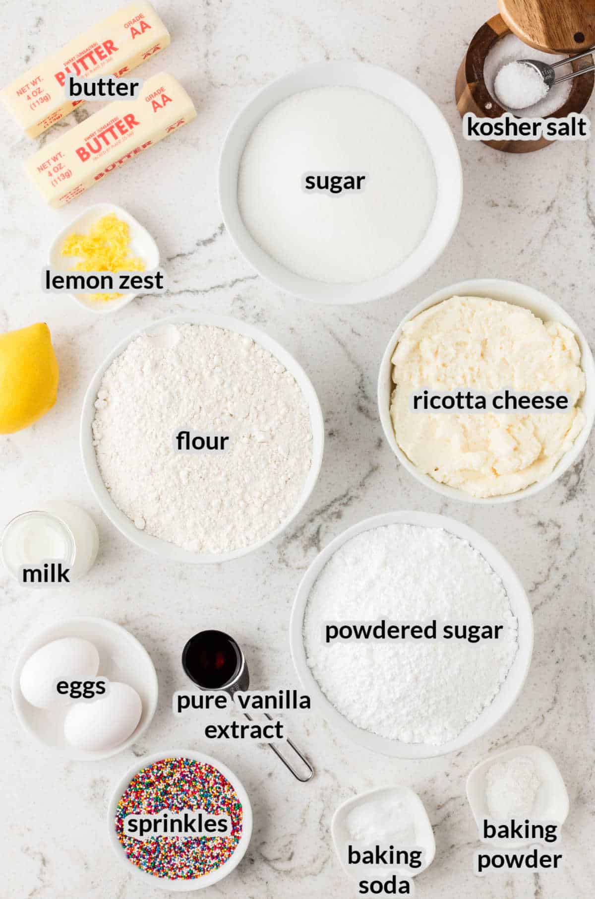 Overhead Image of the Ricotta Cookies Ingredients