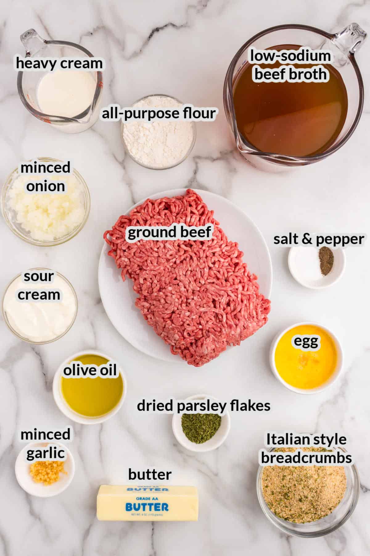 Overhead Image of Swedish Meatballs Ingredients