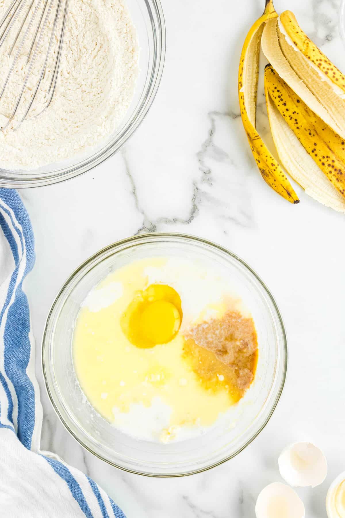 Mixing Wet Ingredients for Banana Pancakes