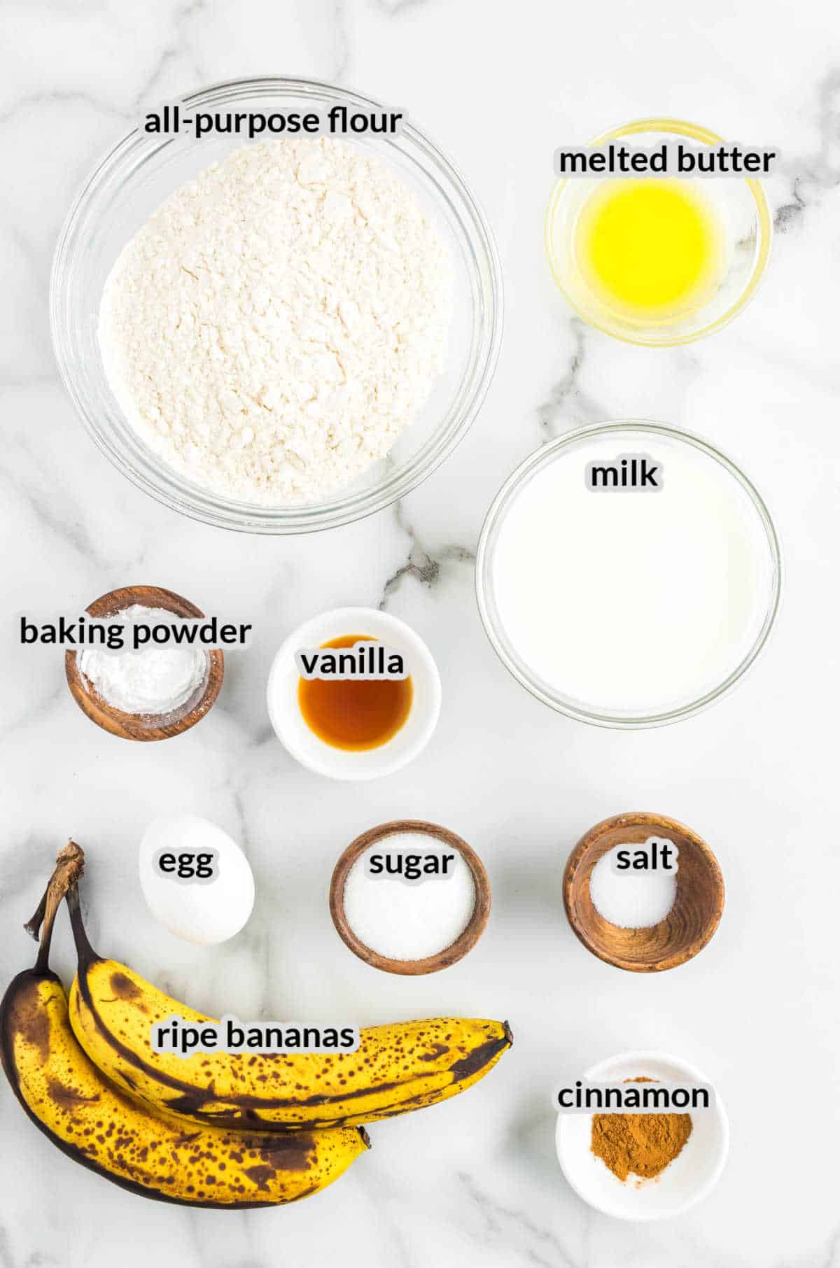 Overhead Image of Banana Pancakes Ingredients