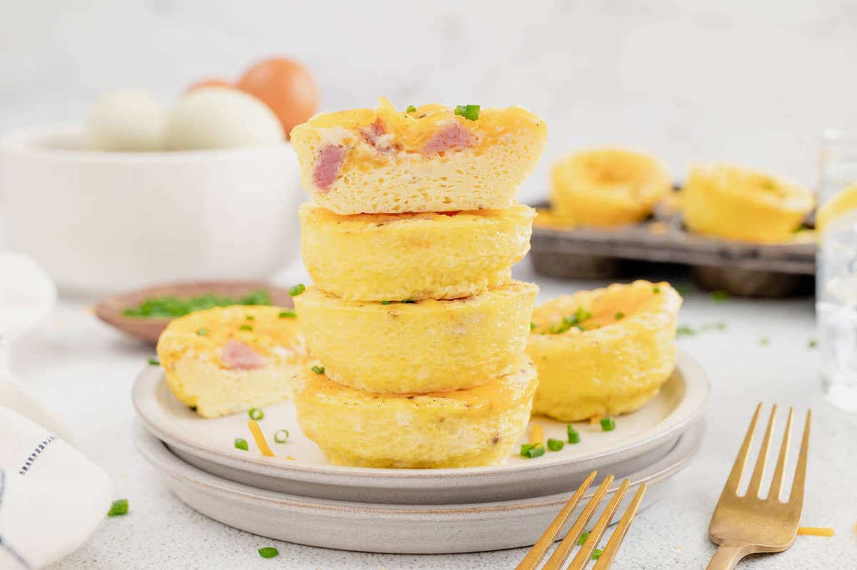 Breakfast Egg Muffins Stacked on Plate