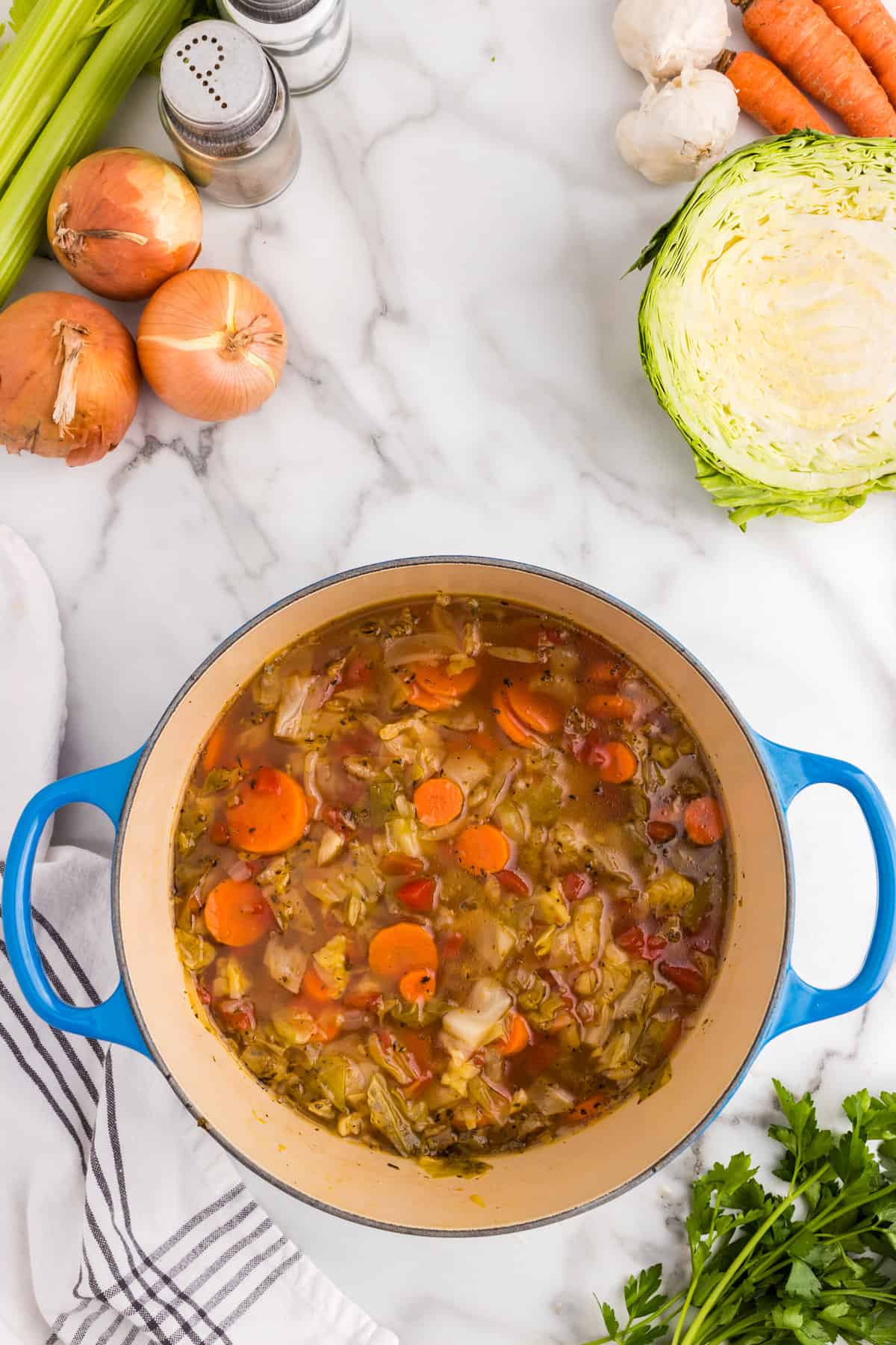 Cabbage Vegetable Soup in Dutch Oven
