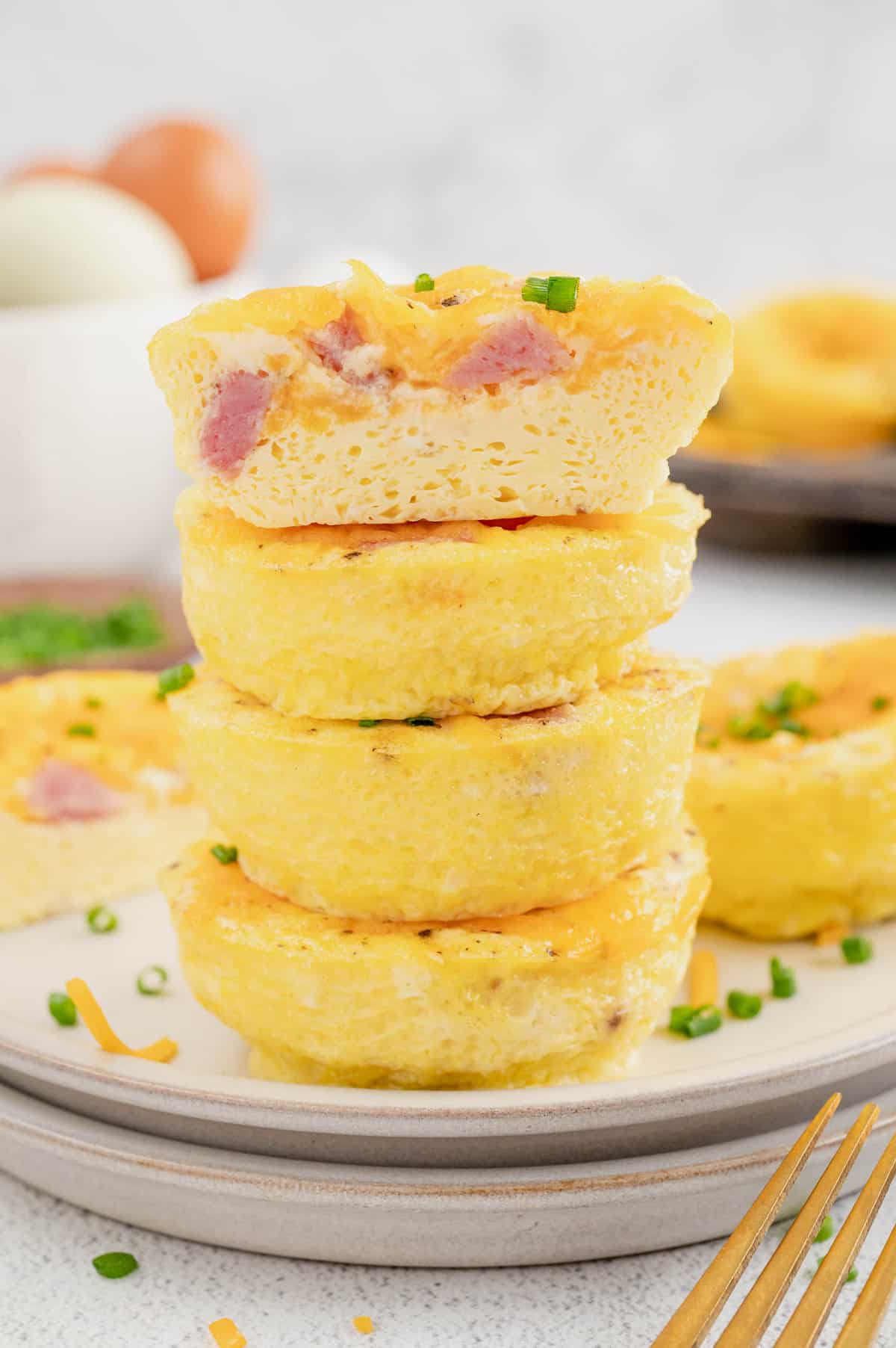 Egg Muffin Recipe stacked on plate