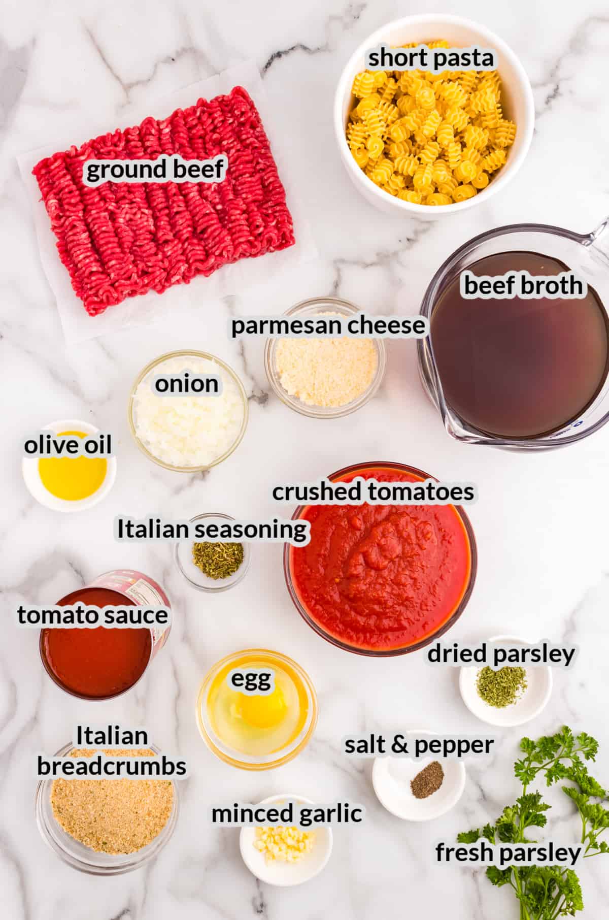 Overhead Image of Meatball Soup Ingredients