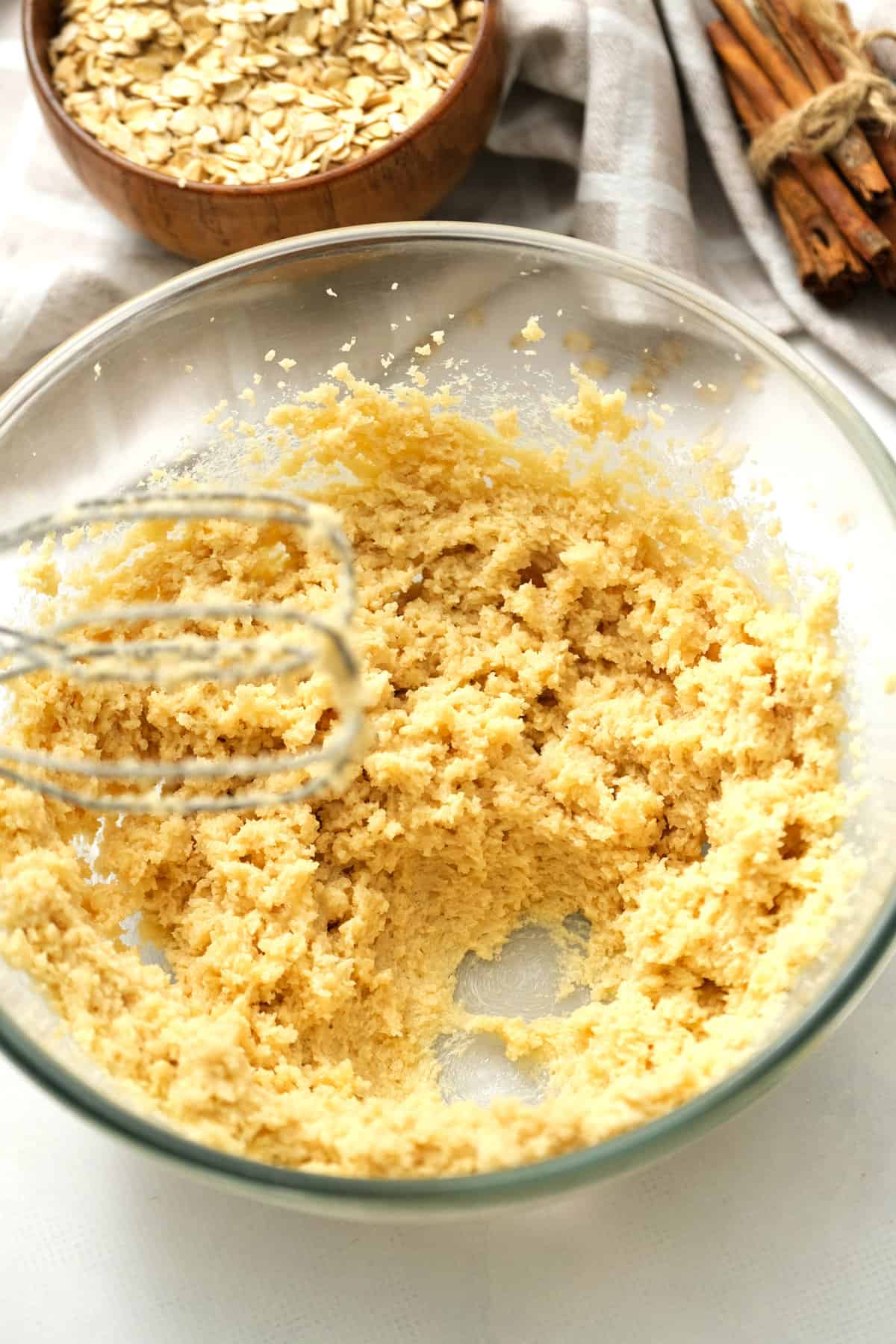 Glass bowl creamed sugar and butter