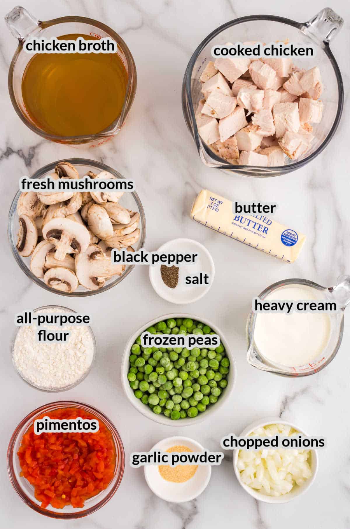 Overhead image of Chicken a la King Ingredients