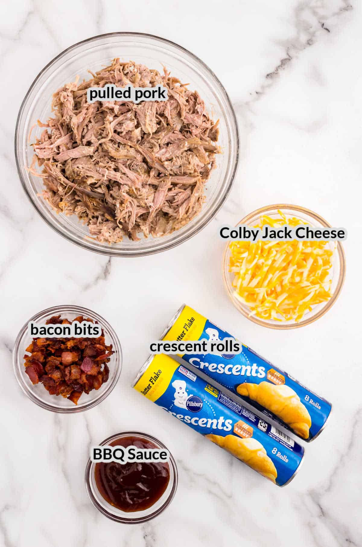 Overhead Image of Pulled Pork Crescent Ring Ingredients