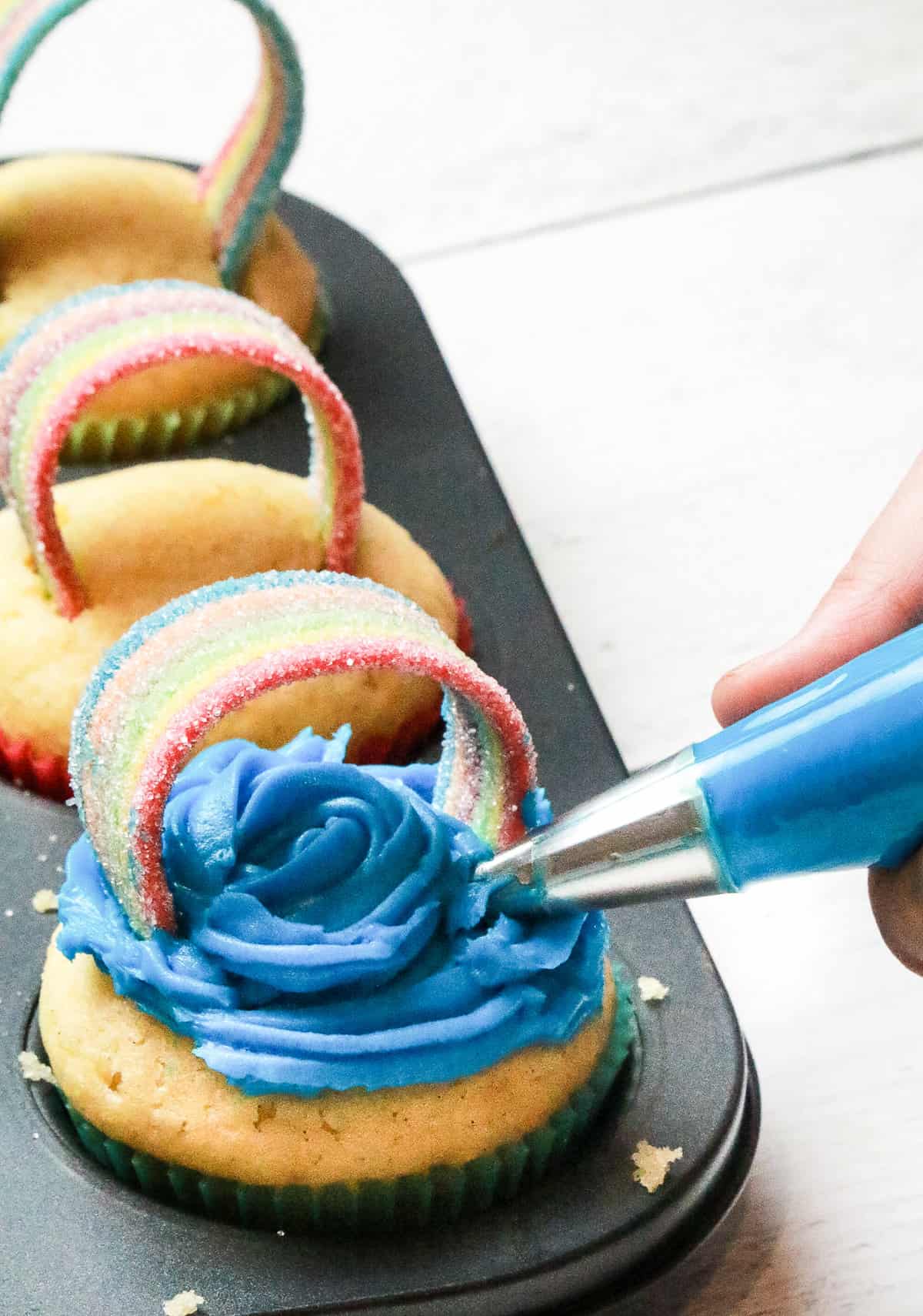 Put the buttercream frosting in a piping bag and frost the top of the cupcake.