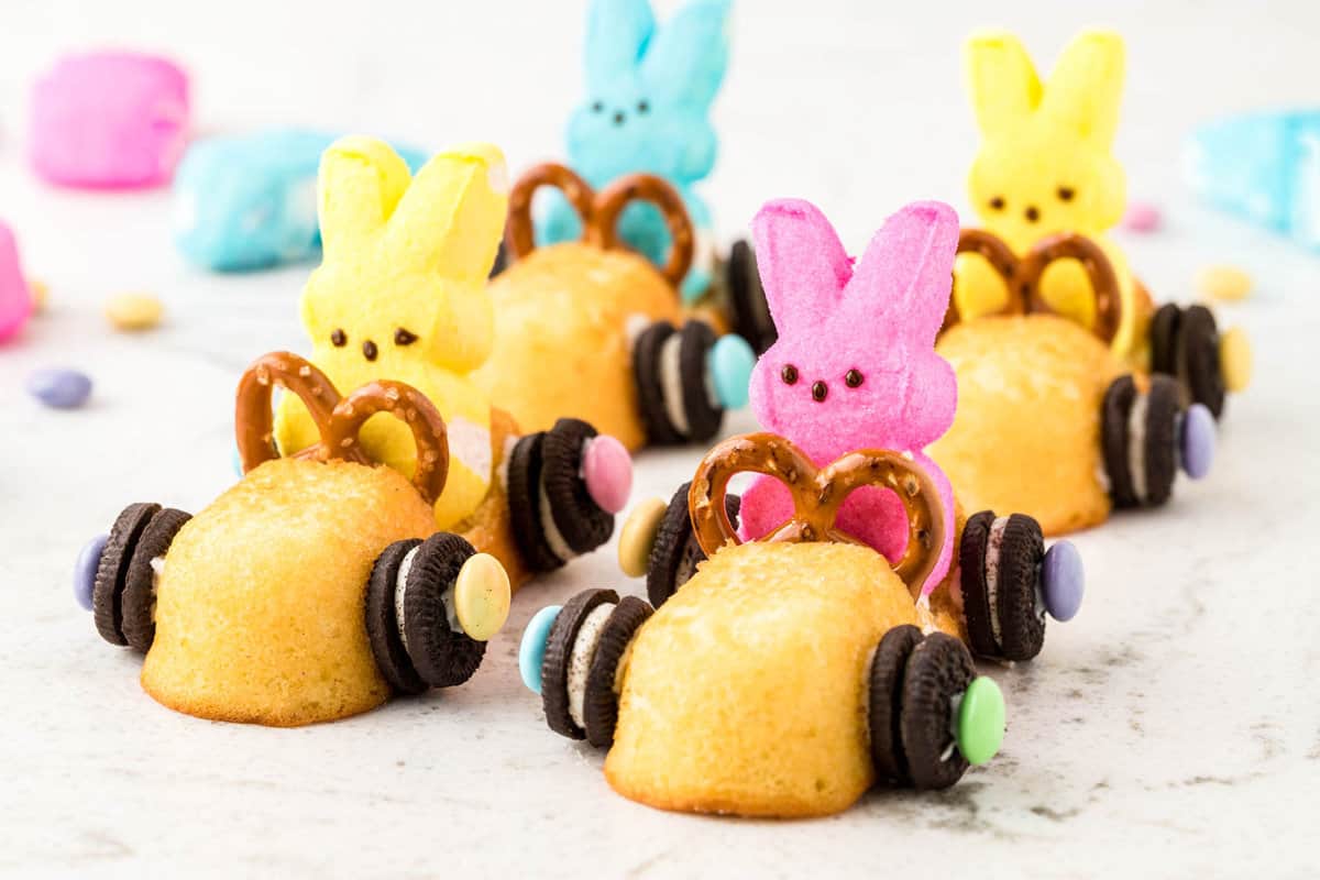 Four Twinkie Bunny Cars lined up by eachother.