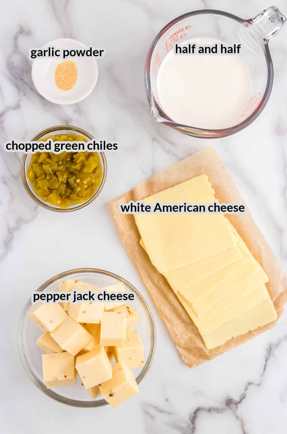 Overhead Image of White Queso Dip Ingredients