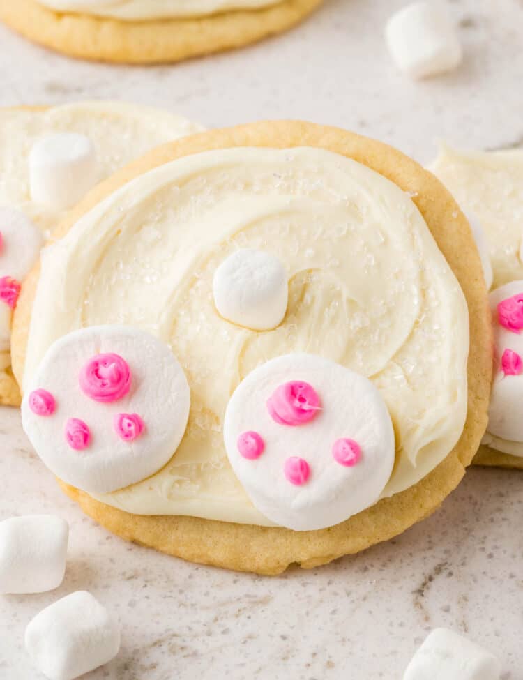 Close up photo of a completed bunny butt cookie.