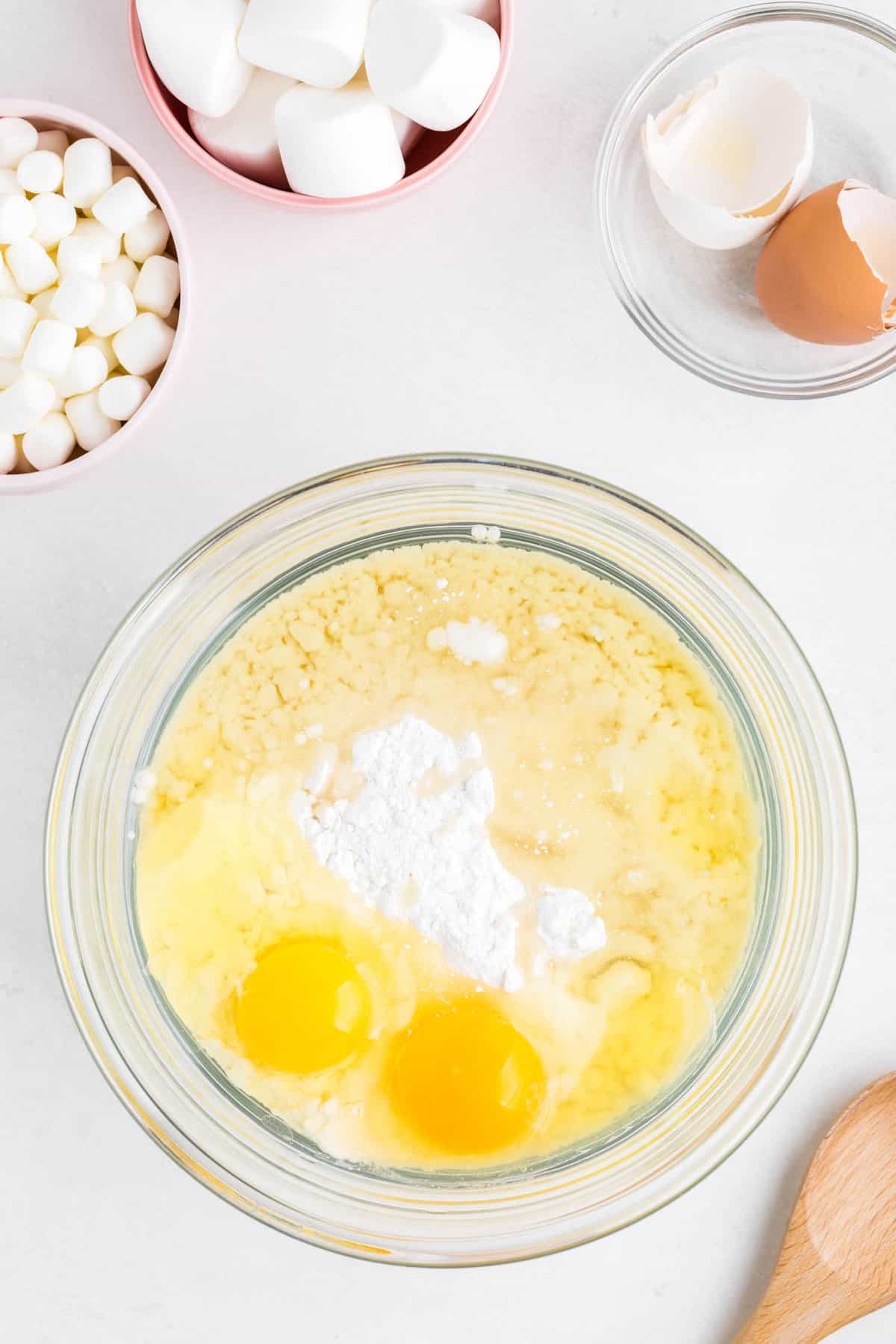 Add Cake Mix, Eggs and oil to a mixing bowl and mix until combined.