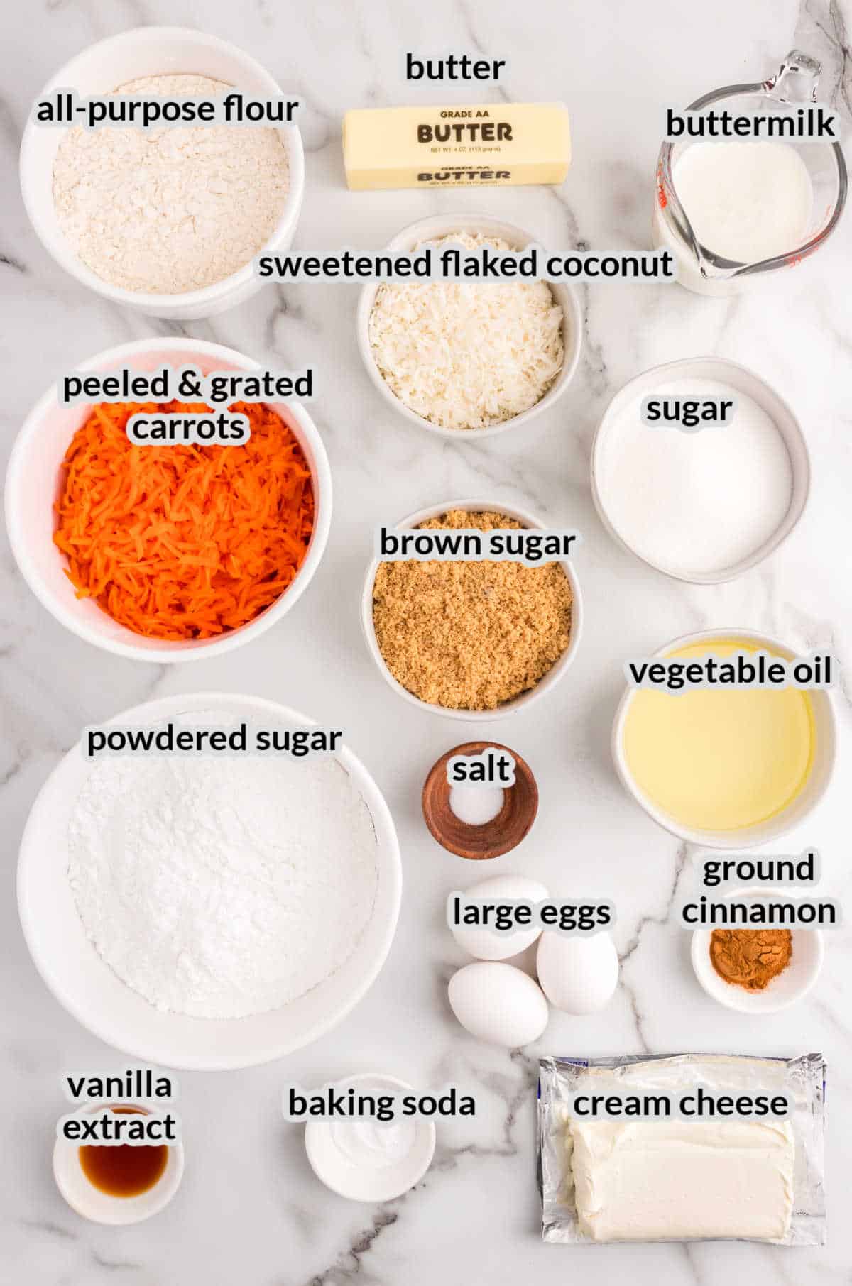 Overhead Image of Carrot Cake Ingredients
